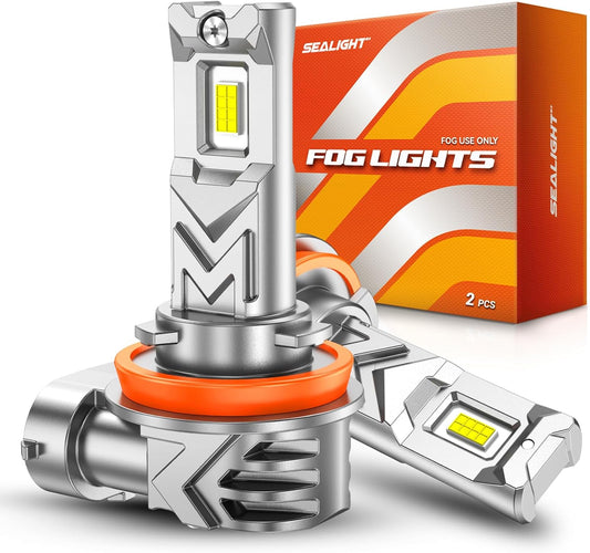 SEALIGHT H11/H16/H8 LED Fog Light Bulb, 14,000 Lumens 6500K White Light, 800% Brightness H11 LED Fog Lights, 60000HRS Lifespan 1:1 H8 H16 Fog Light Bulb, Pack of 2, Exterior Lighting