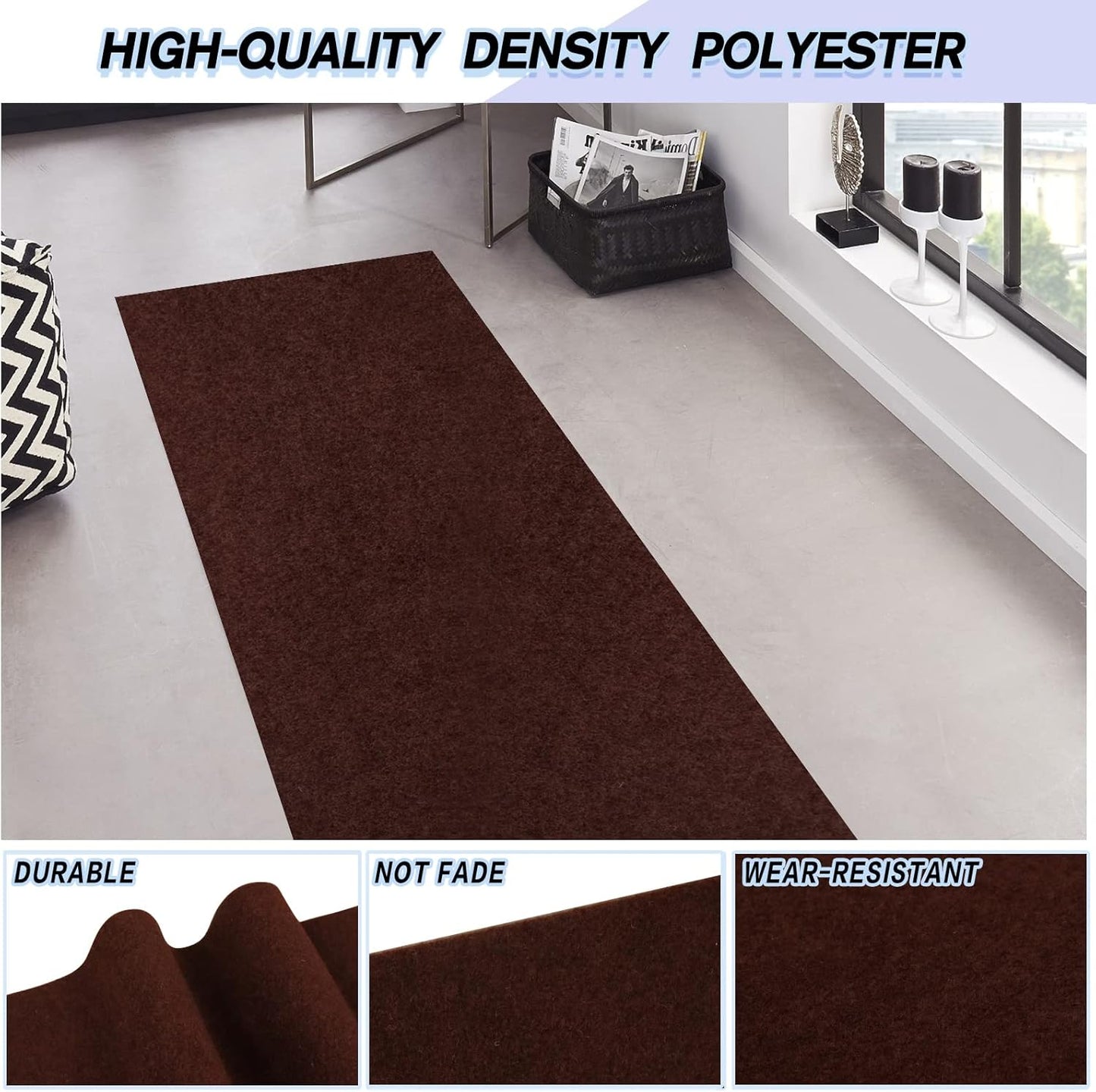 Custom Size Backed Non-Slip Area Rugs Runner, Easy Clean, Waterproof Runner Rugs for Hallway Entryway, Kitchen, Laundry, 2FT x 32FT, Brown