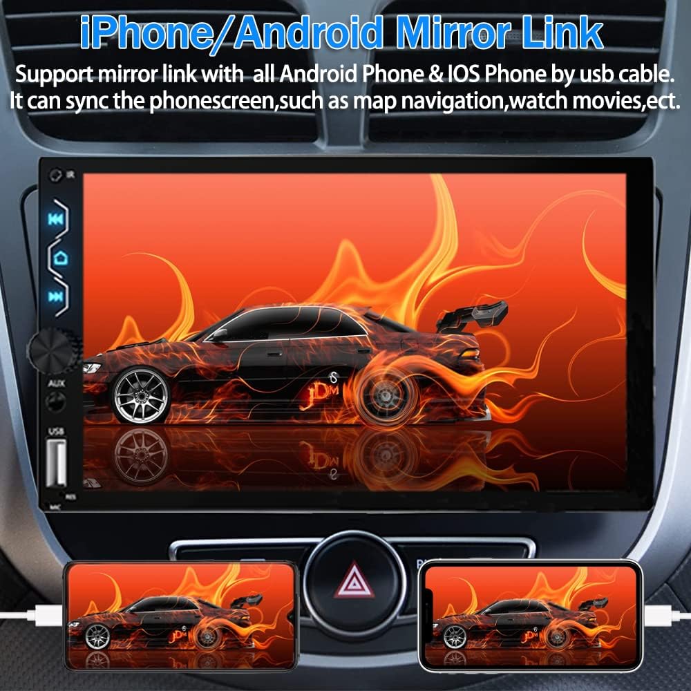 Leadfan Double Din Car Stereo with Dash Cam,7 Inch Full HD Touchscreen Car Audio Receiver Support Carplay and Android Auto,Car Stereo with Bluetooth,Mirror Link,Backup Camera,FM/USB/AUX/Subwoofer