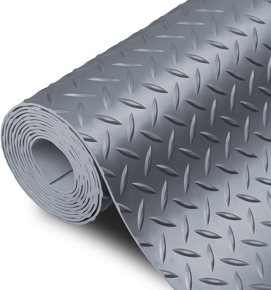 SEAL 4 x 20 Ft Premium Garage Floor Mat, Solid 2.8mm Thick Gray Commercial Grade Heavy Duty Parking Mat for Garage Floor, Golf Cart Parking, Water/Stain Resistant Floor Runner (Embossed Diamond Plate)