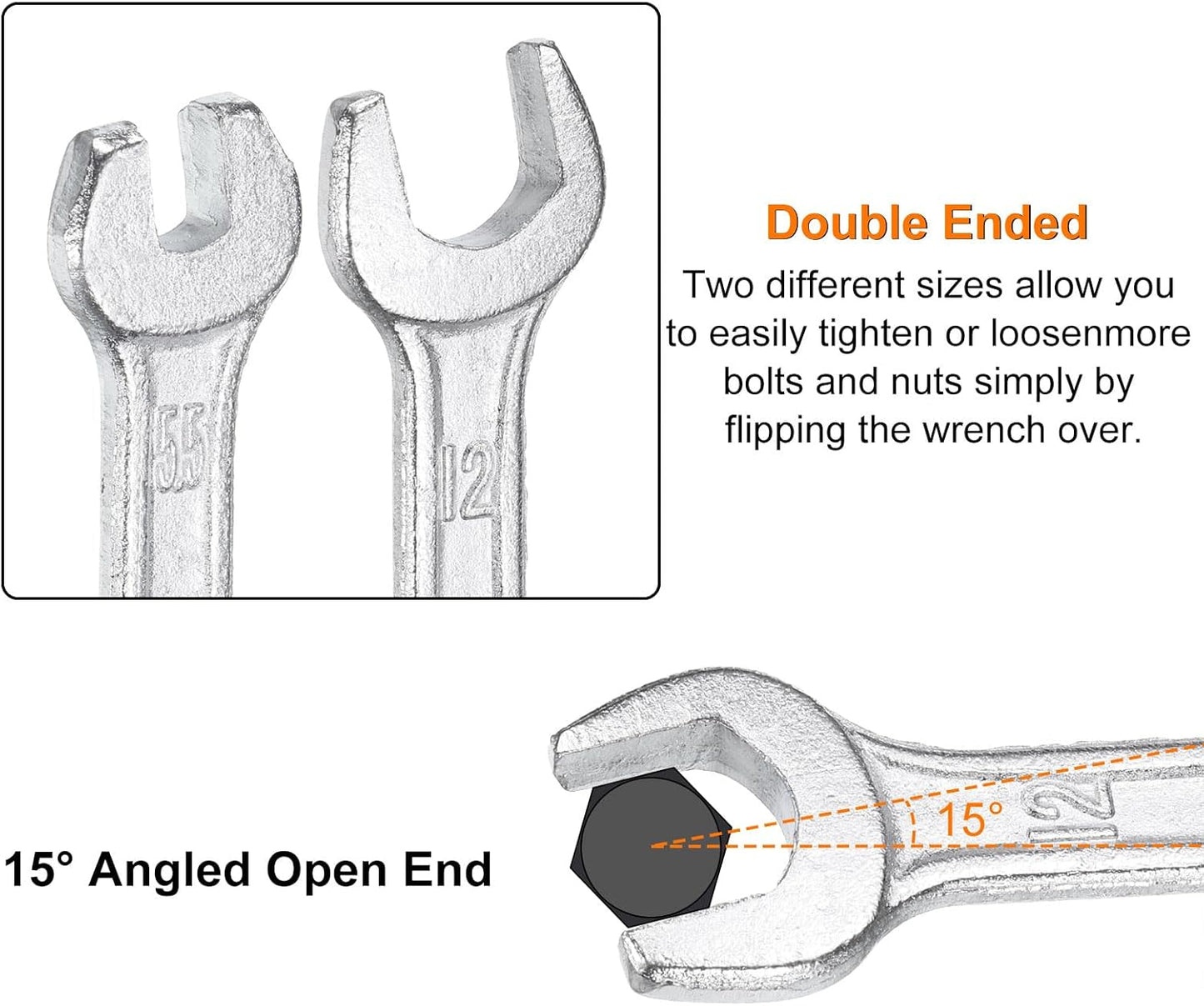 HARFINGTON Double Open End Wrench 9mm x 11mm Metric 15 Degree Offset Angle Small Flat Head Wrench Galvanizing Open Ended Spanner for Automotive Repair Furniture Assembly