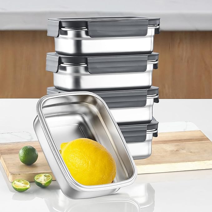 BEFOY 4PCS Stainless Steel Food Storage Container with Lids Bento Lunch Box Leak Proof & Airtight for Kitchen Meal Prep freezer Reusable & Stackable Oven Dishwasher Safe (650 * 4)