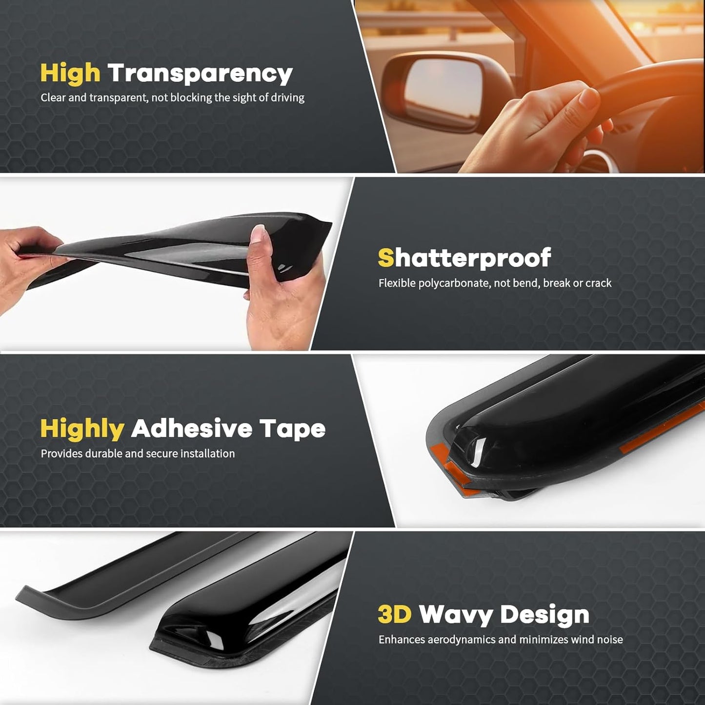 in Channel Rain Guards for 2014-2018 Chevy Silverado/GMC Sierra 1500 Crew Cab, 2015-2019 Silverado/Sierra 2500HD-3500HD Crew Cab, Durable Window Deflectors,Vent Window Visors
