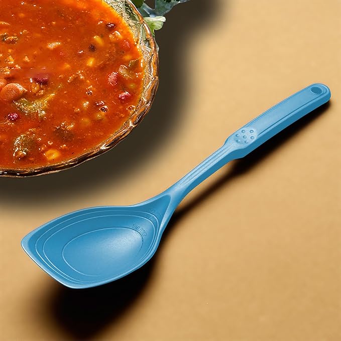 Large Silicone Cooking Spoon, Non-Stick Solid Spoon set with Deep Bolw and Measurement Mark for Mixing, Serving, Draining, Scooping, Scraping, Heat Resistant Kitchen Utensils, Starry Blue