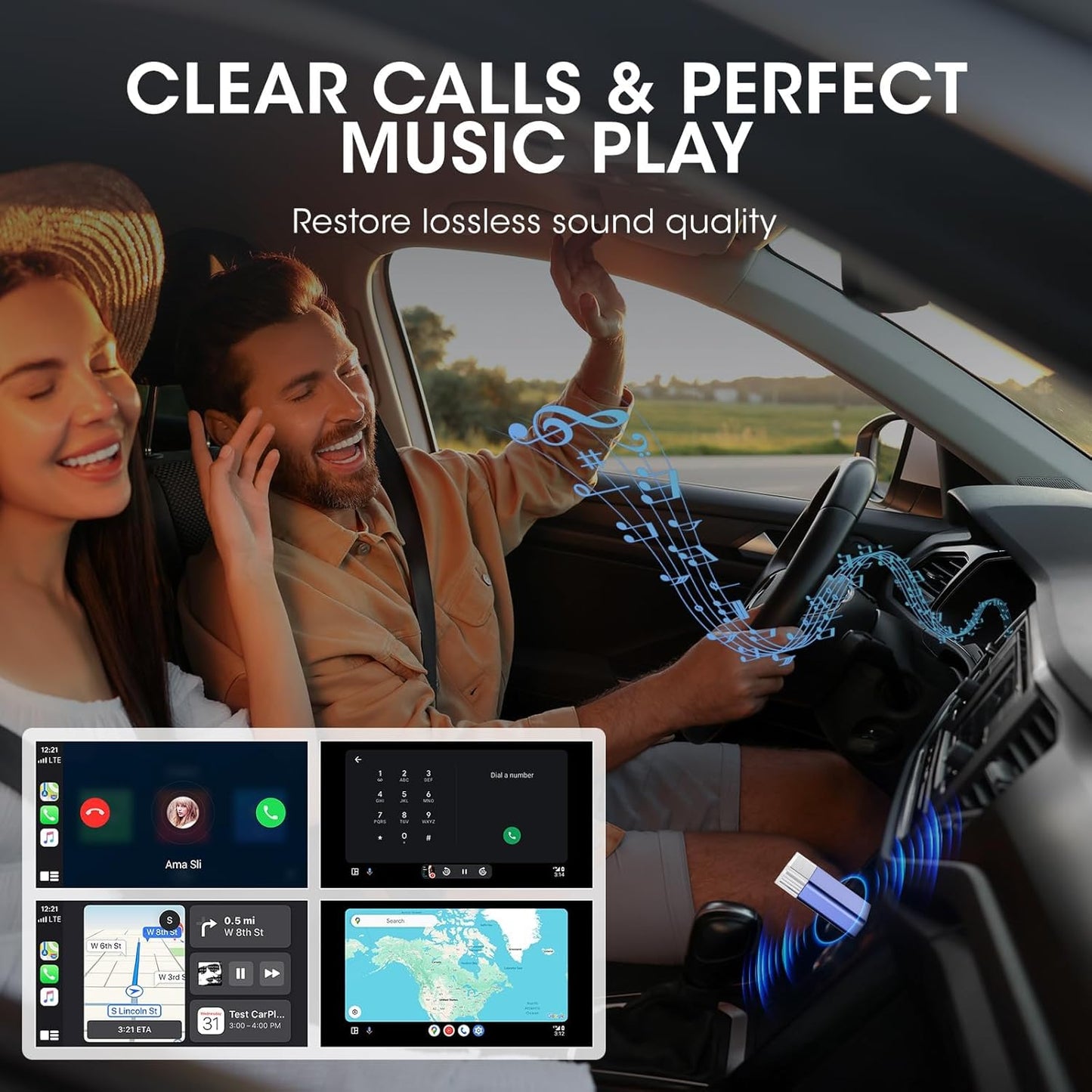 2in1 Mini Wireless Carplay Adapter for Apple iPhone & Android Auto,Plug in Auto Play Wired to Wireless Small Dongle,Bluetooth Car Adapter for Cars 2016+,iPhone iOS10/Android 11,Grey02
