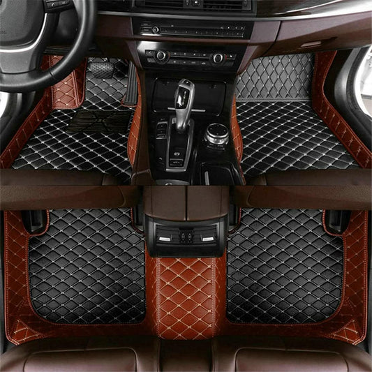 Add Personal Touch to Your Vehicle with IMEISH Customizable Logo Text Car Mats for 99% of vehiclesPads Protection Non-Slip Leather Floor Liners (Light Brown and Black Beige)