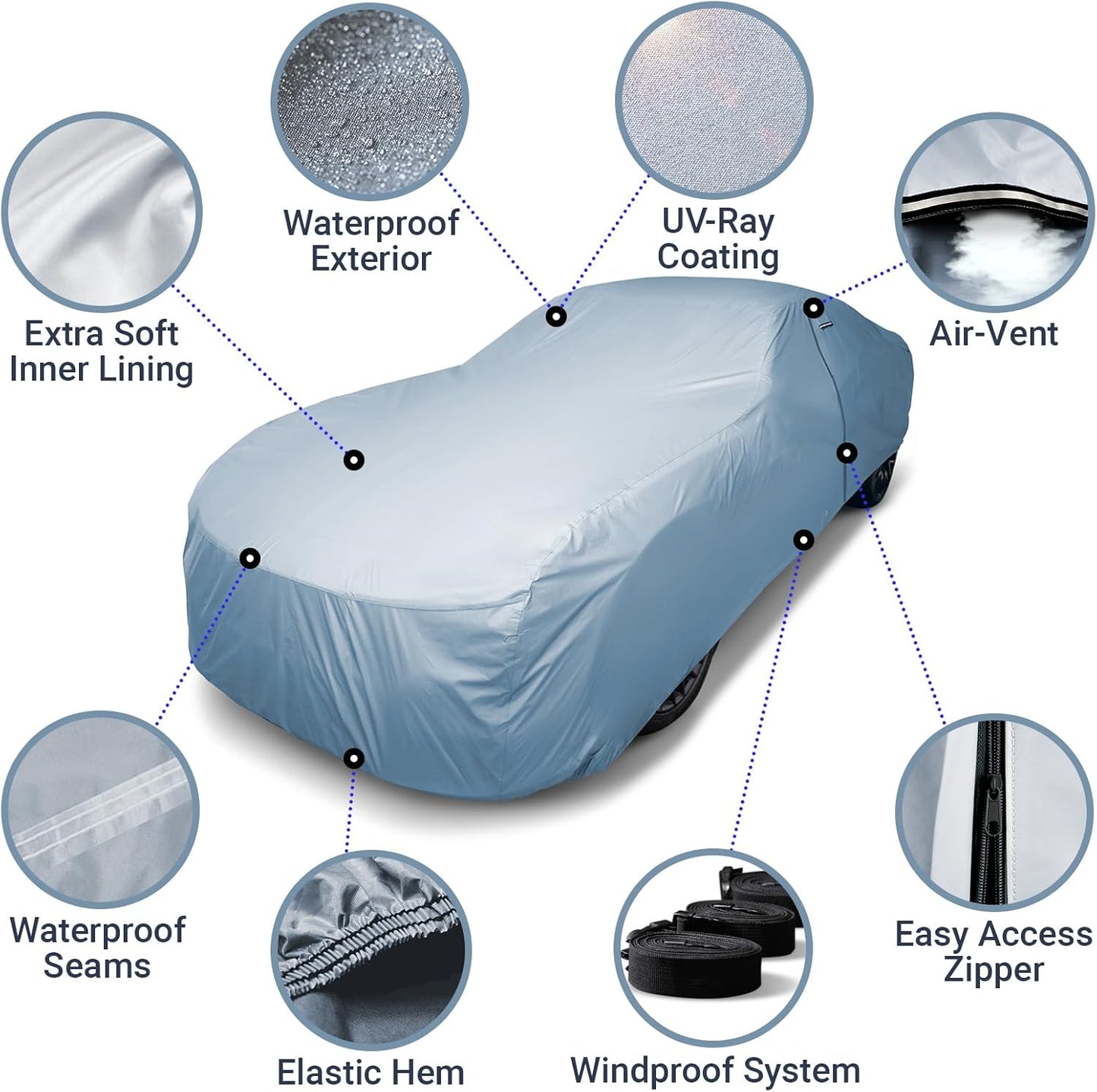 iCarCover Premium Car Cover for 1973-1977 Chevy Chevelle Wagon Heavy Duty Waterproof All Weather Automobiles Custom Fit Indoor Outdoor UV Snow Protection Covers with Straps and Bag