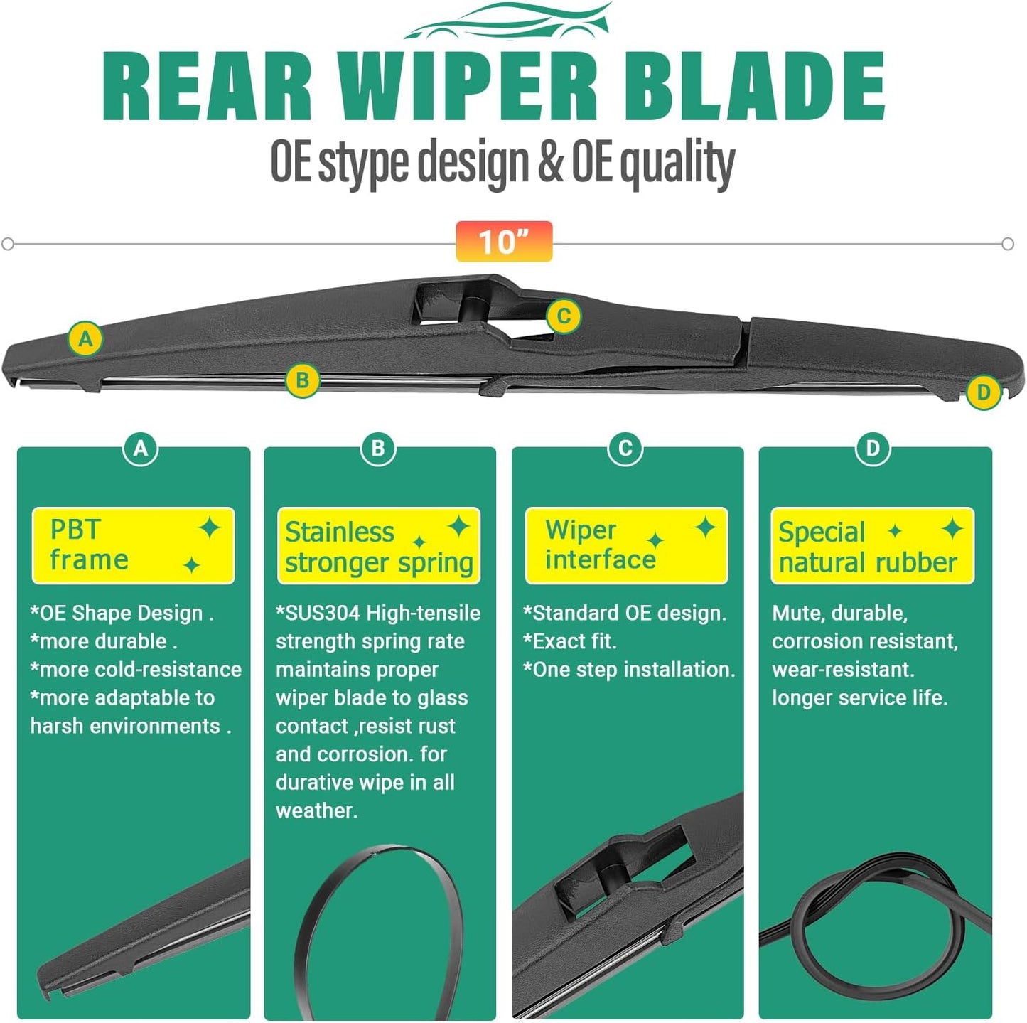 24" 18" 10" Windshield Wiper Blades Replacement for Jeep Compass 2018 2019 2020 2021 2022 Premium All Weather Front Rear Wipers Set - OEM Quality (Pack of 3)