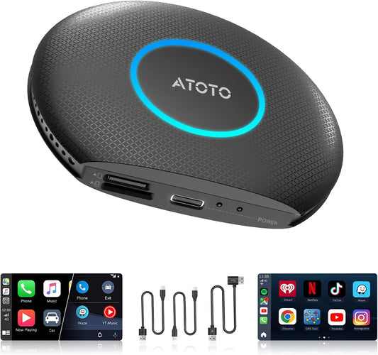 Ai Box Carplay/Android Auto Wireless Adapter, Android 13 6-in-1 Ai Box,4G LTE Card, GPS, DriveChat, Dual Bluetooth/WiFi, 4GB+64GB, Plug & Play for 2016+ Wired CarPlay, CB6A 2025 (CB6A-BK)