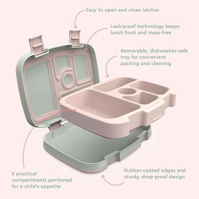 Bentgo Kids Prints Leak-Proof, 5-Compartment Bento-Style Kids Lunch Box - Ideal Portion Sizes for Ages 3-7, Durable, Drop-Proof, Dishwasher Safe, & PFAS & BPA-Free Materials (Nature Adventure)