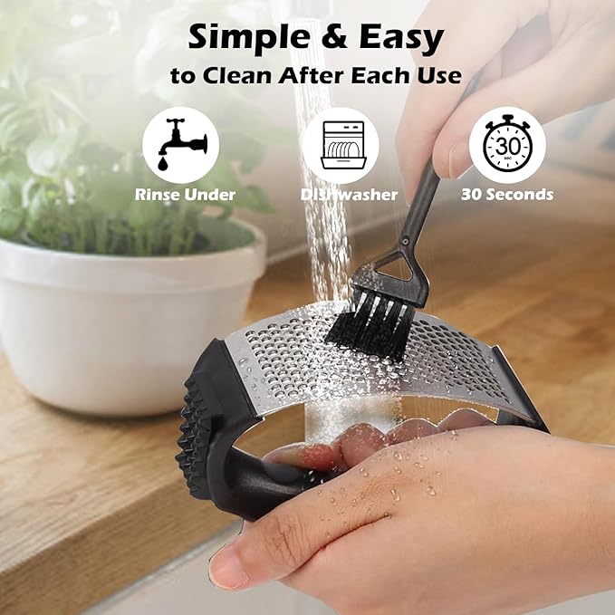 Garlic Press Rocker Set，Stainless Steel Garlic Mincer Tool with Garlic Peeler and Cleaning Brush Kitchen Gadgets Essentials Garlic Chopper