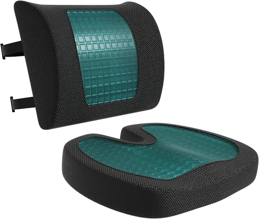 Amazon Basics Comfortable Seat Cushion & Lumbar Support for Office Chairs, Gel Enhanced Memory Foam, Pack of 2, Rectangular, Black
