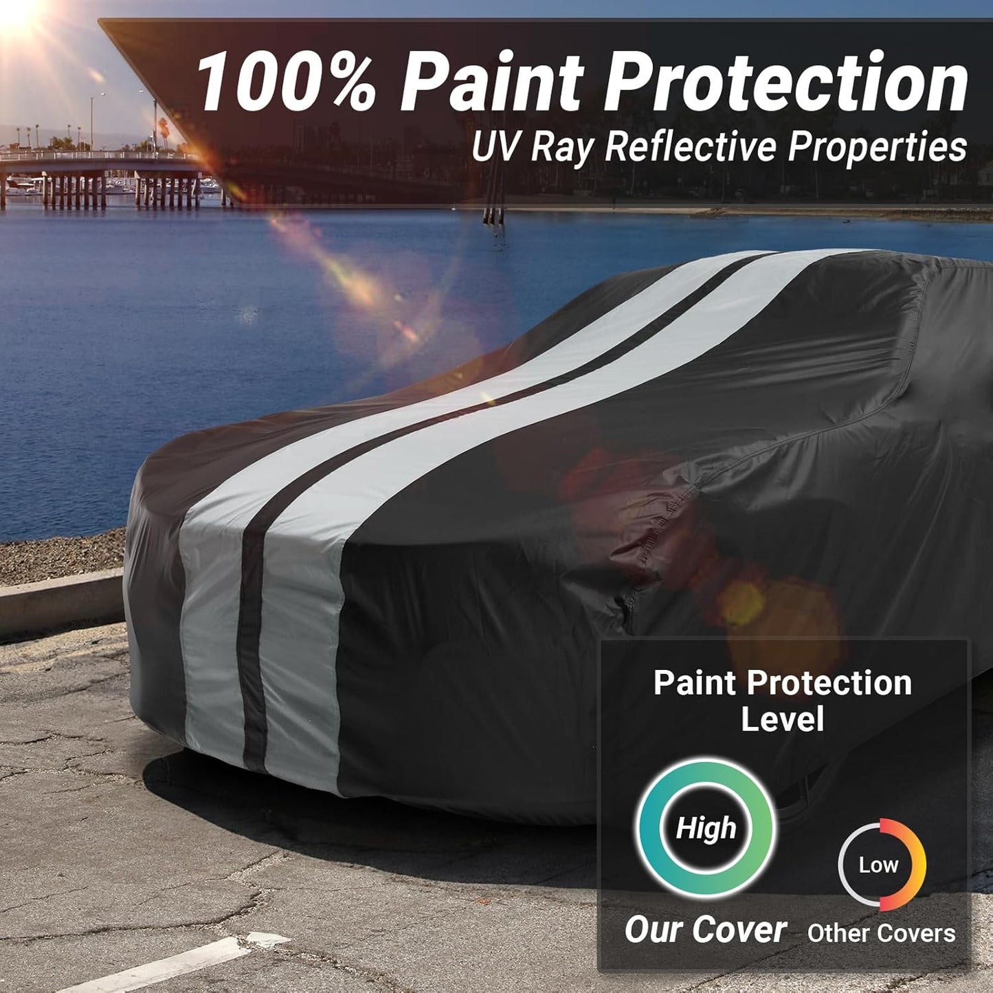 iCarCover Custom Car Cover for Chevy Stylemaster (1946-1948) Waterproof All Weather Rain Snow UV Sun Protector Full Exterior Indoor Outdoor Car Cover (Stripe - Black/Gray)