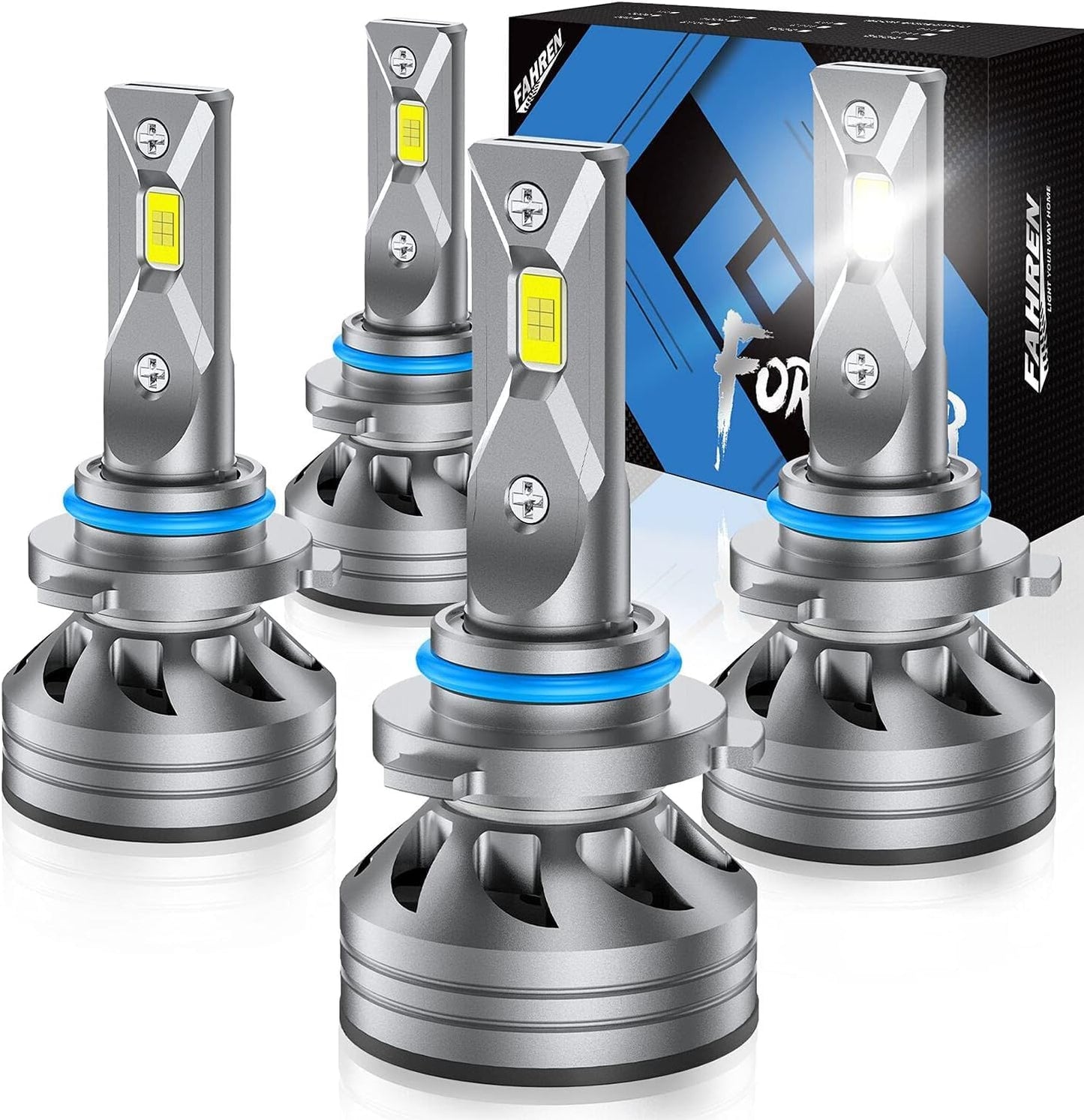 FAHREN 9005/HB3 9006/HB4 𝐋𝐄𝐃 Bulbs Combo, 𝟗𝟎𝟎% 𝐁𝐫𝐢𝐠𝐡𝐭𝐞𝐫 9006 9005 Fog Light Bulbs with 6500K White High-Performance, 1:1 Halogen Size, Non-Polarity, Pack of 4