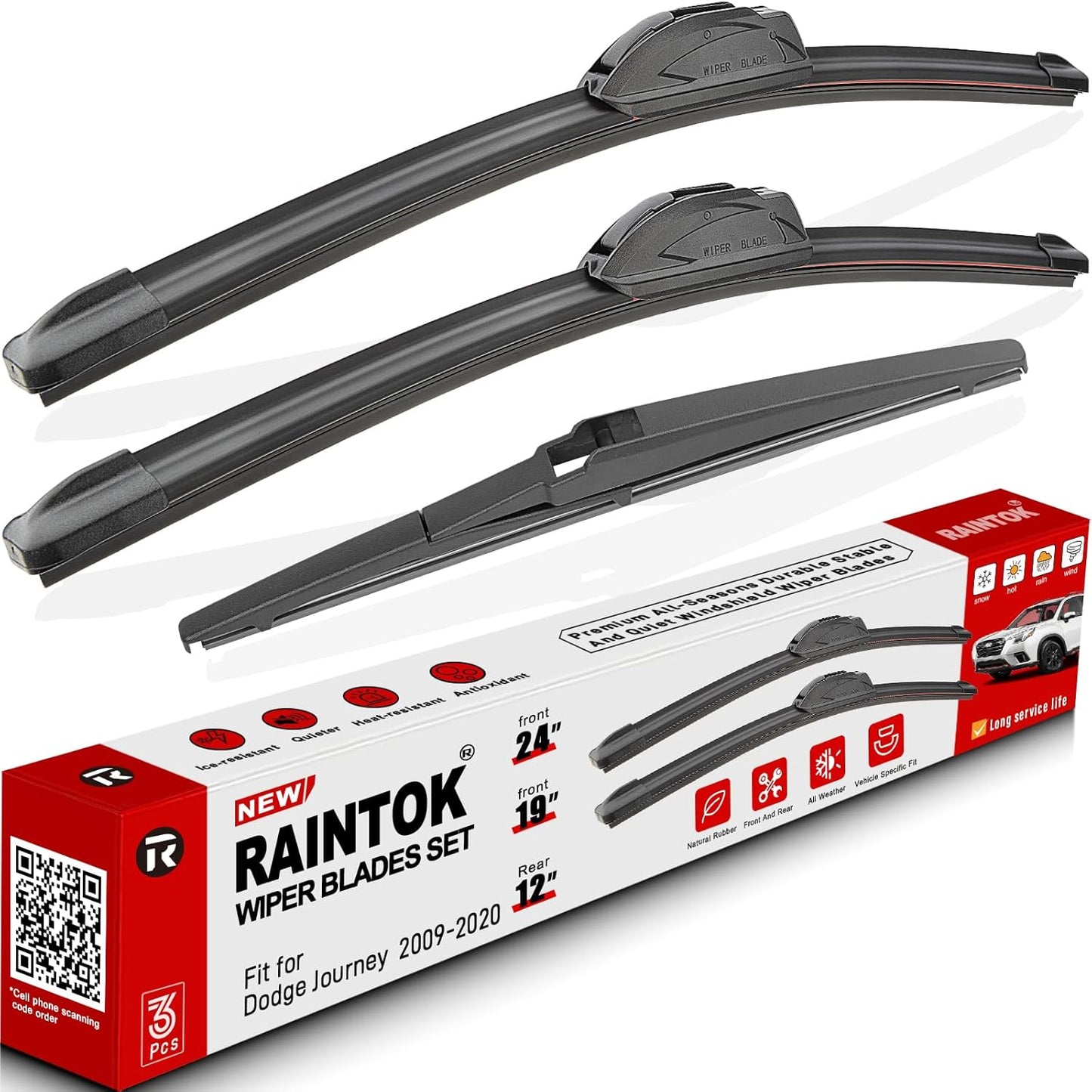 Windshield Wiper Blades Replacement for Dodge Journey 2009-2020 Original Factory Quality Front Rear Wipers Blade Set for My Car - 24" 19" 12" (Pack of 3)
