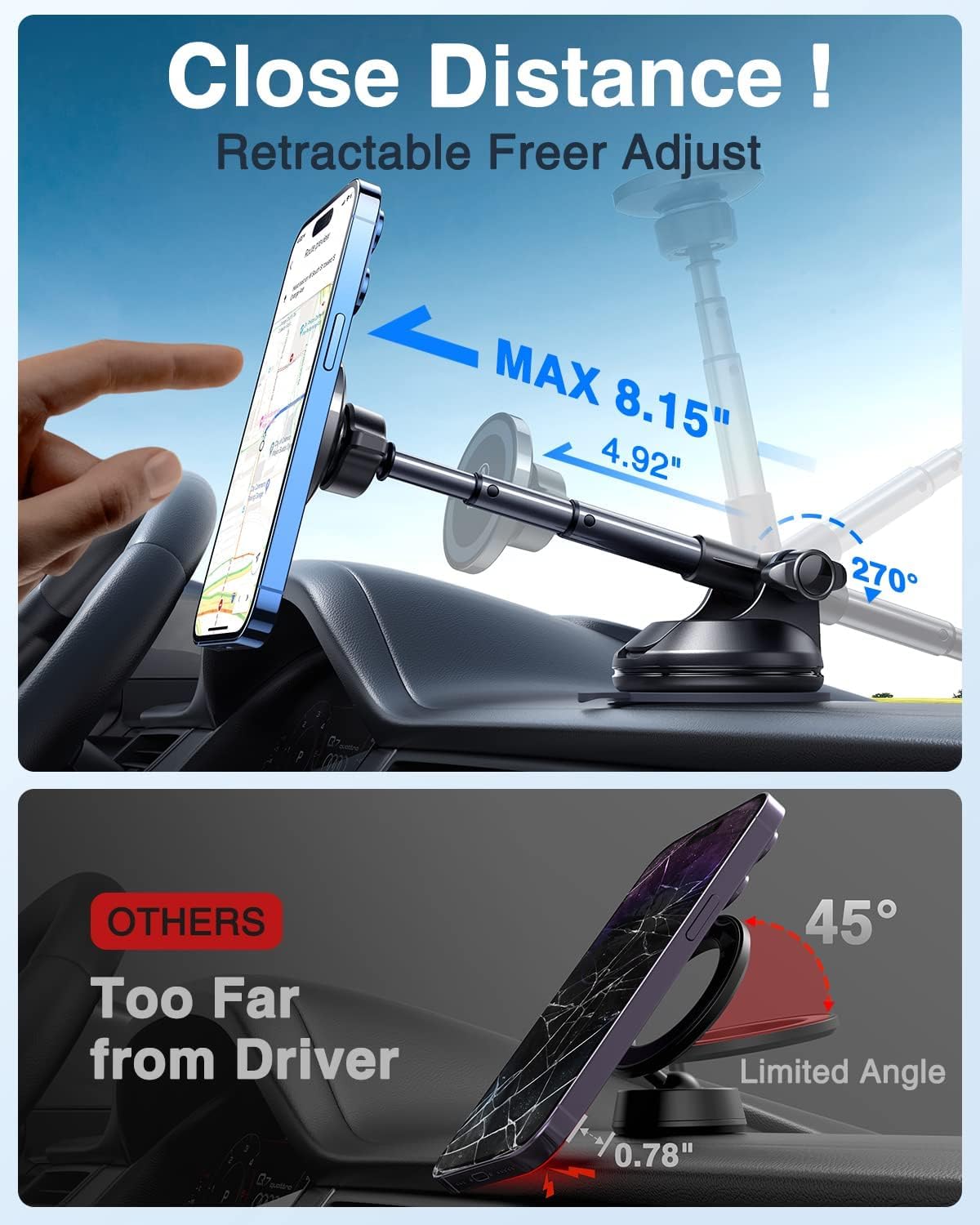 [Military-Grade]VANMASS for MagSafe Car Mount [2025 Upgraded Strongest Magnets] Magnetic Phone Holder Suction Cell Stand for Dashboard Windshield Vent,Truck Cradle for iPhone 16 15 14 13 12 11 Android