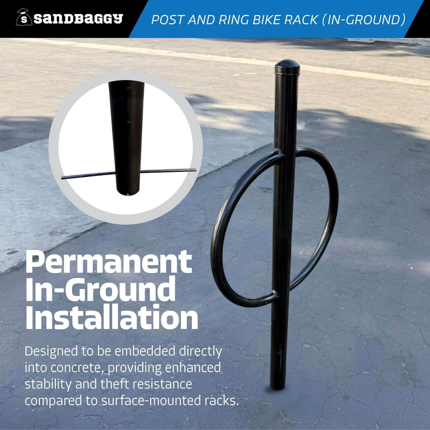 Sandbaggy Post and Ring Rack - In Ground - Commercial Outdoor Bike Parking & Storage Racks (Green, 2)