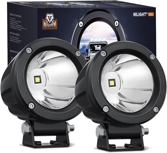 Nilight Motorcycle LED Pods 2 PCS 3 Inch Spot Round Offroad Fog Light 1065LM Built-in EMC Auxiliary Driving Lights for Motorbike SUV ATV Truck Boat Tractor Forklift