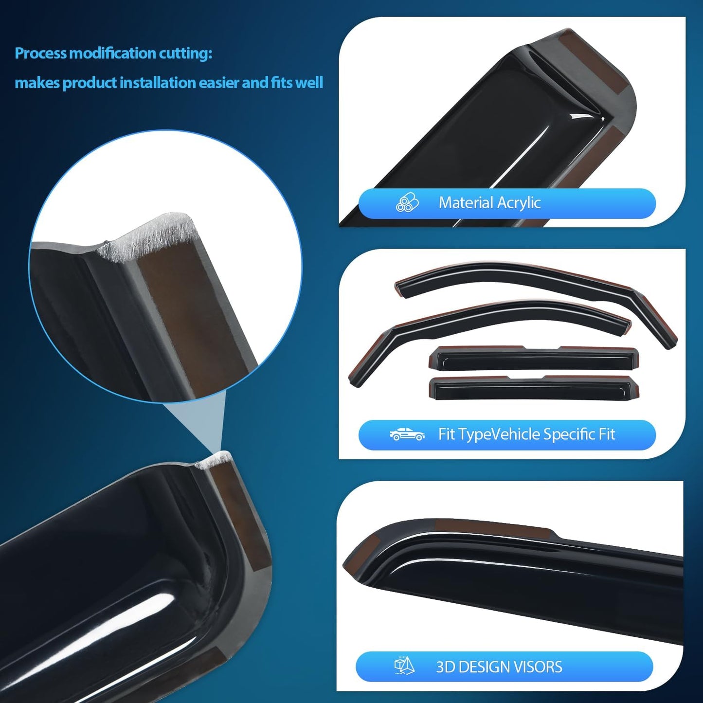 Nilight Durable in Channel Rain Guards for Chevy Blazer 2019 2020 2021 2022 2023 2024 2025 Window Deflectors, Vent Window Visors-4pcs