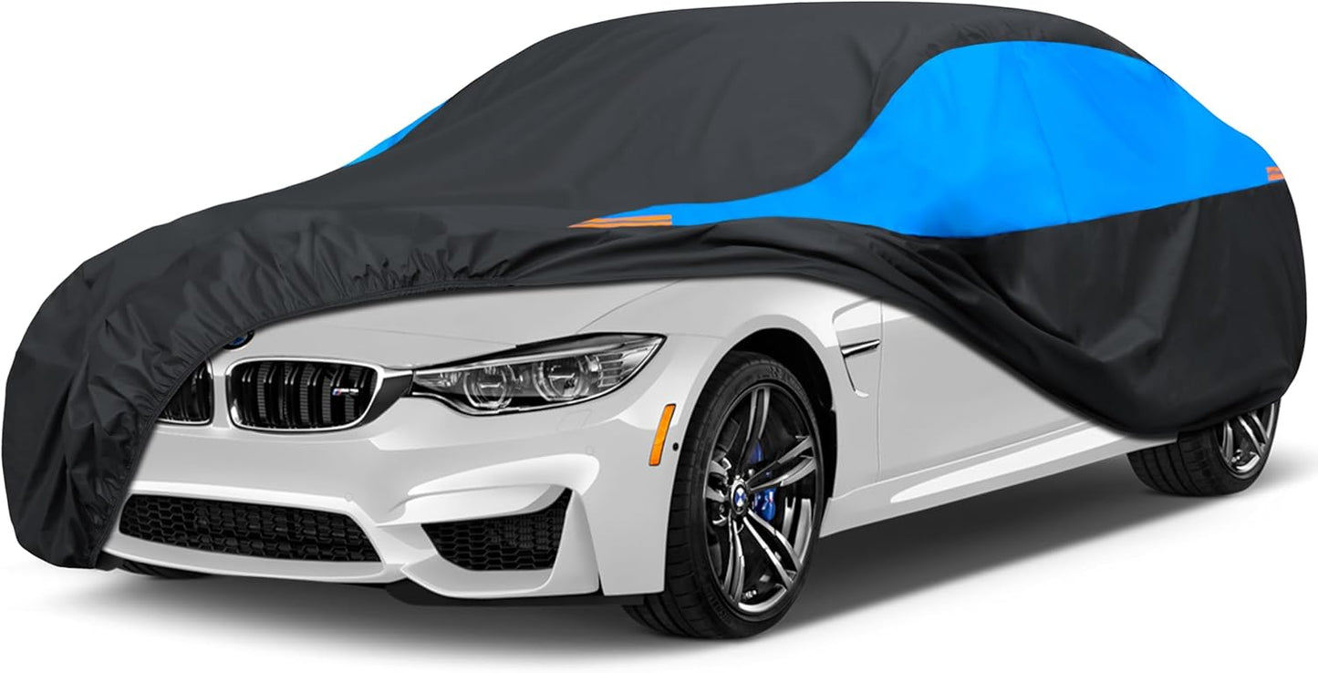 MORNYRAY Waterproof Car Cover All Weather Snowproof UV Protection Windproof Outdoor Full car Cover, Universal Fit for Sedan (Blue, A7-Fit Sedan Length(217-225 inch)
