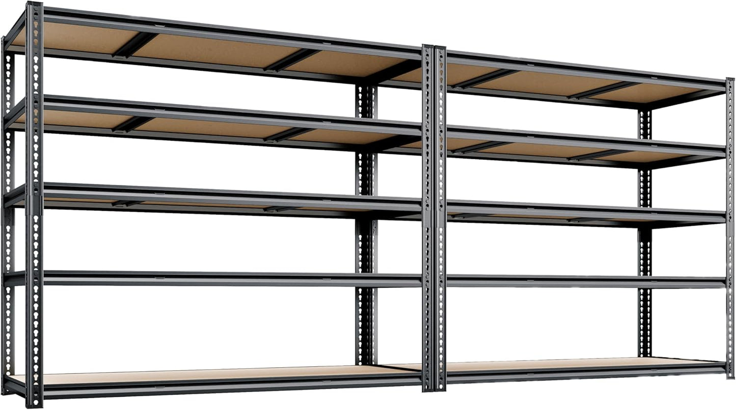 48"W Garage Shelving, 2650LBS Storage Shelves heavy duty, 5 Tier Metal Shelving Unit Adjustable Garage Shelves Heavy Duty Shelving for Warehouse,Commercial, Kitchen, 48" W × 24" D × 72" H, Black，2PCS