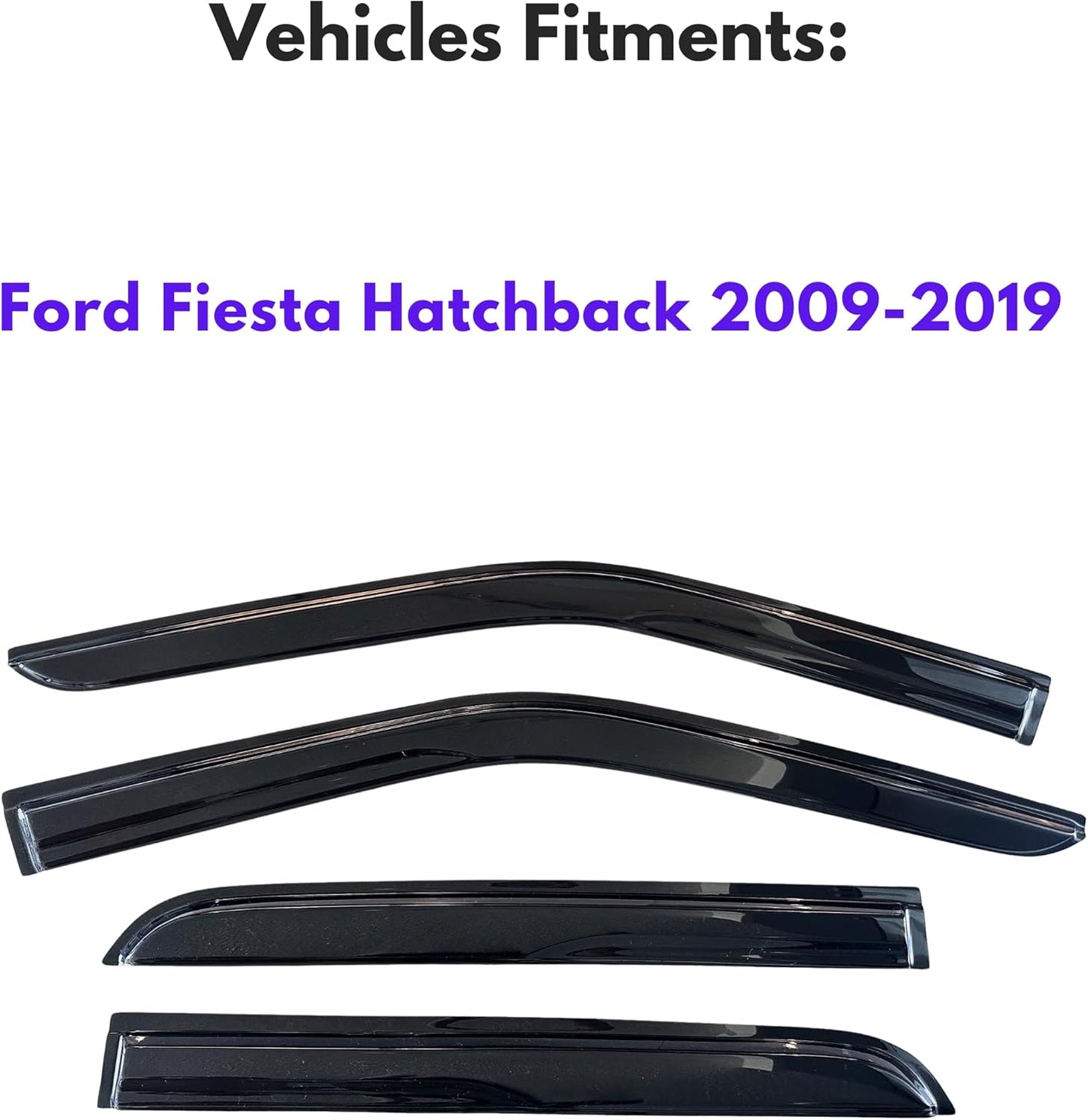 KPY Window Visor Compatible with Ford Fiesta Hatchback 2009-2019, 4PC Rain Guard Side Window Vent Deflectors Tape-On Mugen Style, 2009 2010 2011 2012 2013 2014 2015 2016 2017 2018 2019