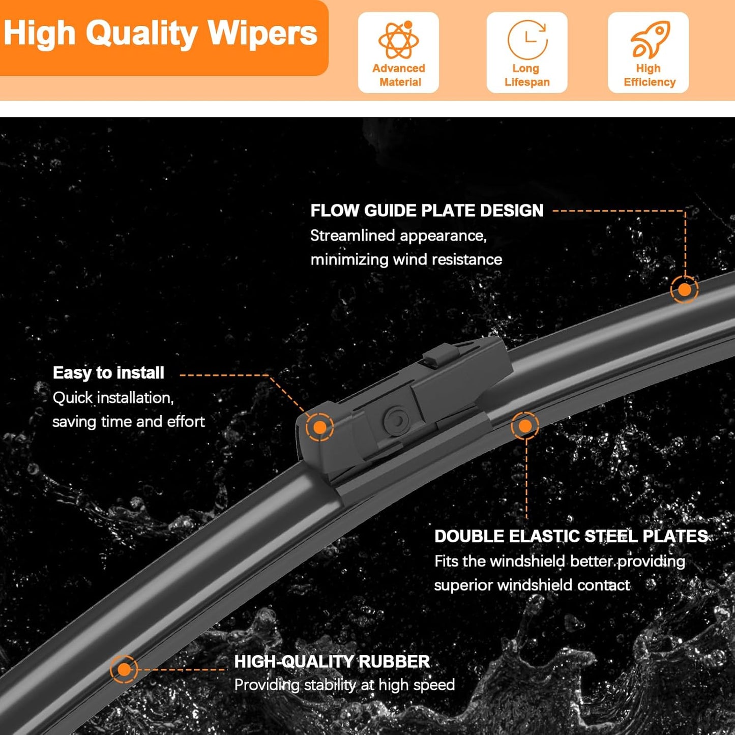 HULADAED® 26'' 18'' 14'' Windshield Wipers Replacement for Jeep Cherokee 2023-2014,Silicone Front Rear Wiper blades for MY Car-All Weather & Quiet(3 PACK)