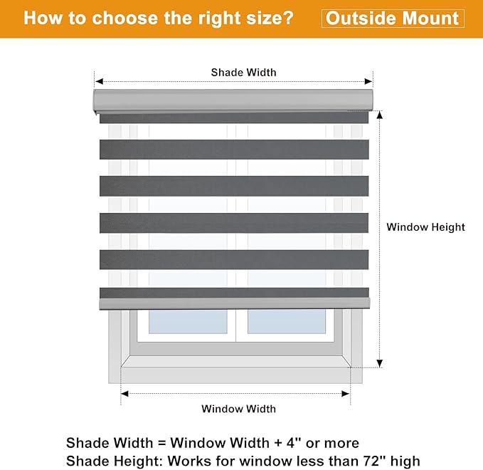 Persilux Window Zebra Blinds, Roller Blinds Cordless (52" W x 72" H, Grey) Light Filtering Sheer Window Treatments, Light Control for Day and Night, Easy to Install…