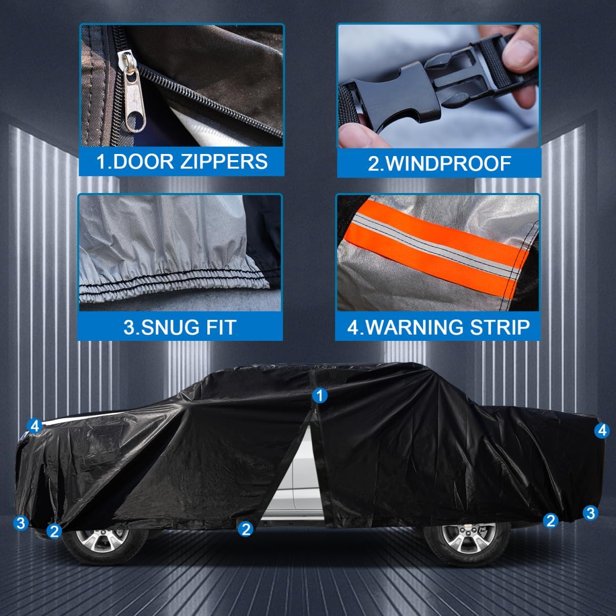Nissan Frontier Truck Cover Custom Fit 1998-2020 King Cab/Crew Cab SB (4.6'-6.2') with Door Zipper, 12 Layers Full Exterior Pickup Truck Cover Waterproof All Weather,Wind Dust Sun and UV Protection.