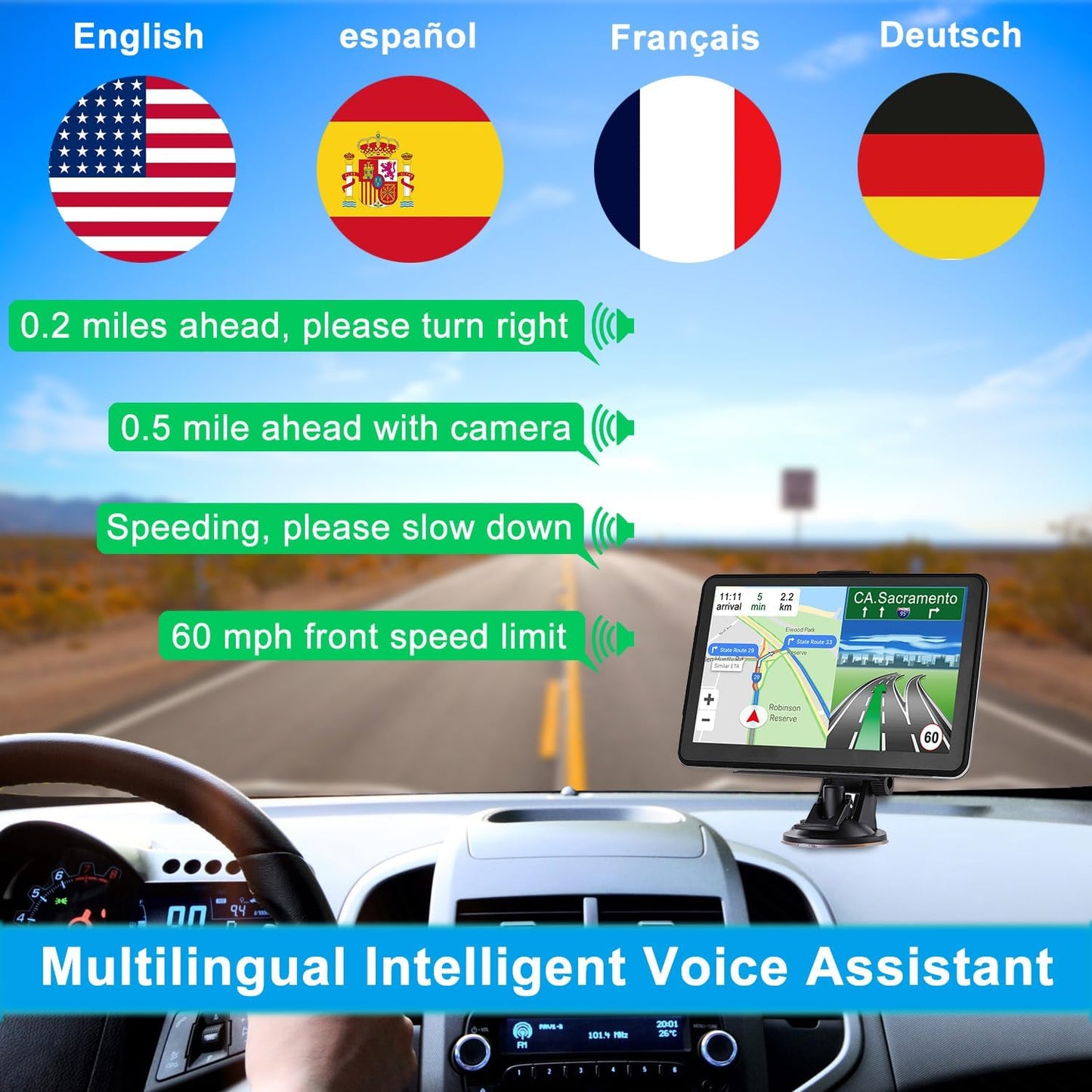 GPS Navigation for Car Truck Navigator Latest Maps 7 Inch Touch Screen Vehicle GPS Commercial Trucker Navigation Voice Speeding Warning Free Lifetime Update of World Maps