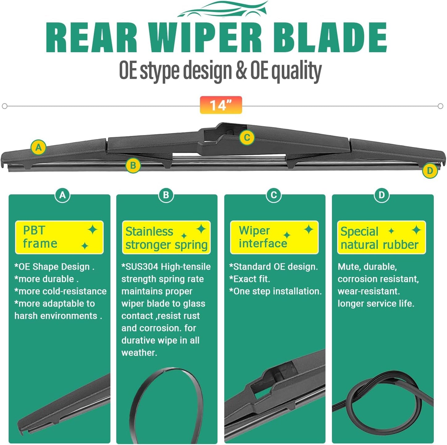 22" 21" 14" Windshield Wiper Blades Replacement for Lexus GX470 2003 2004 2005 2006 2007 2008 2009 GX 470 Premium All Weather Front Rear Wipers Set - OEM Quality (Pack of 3)