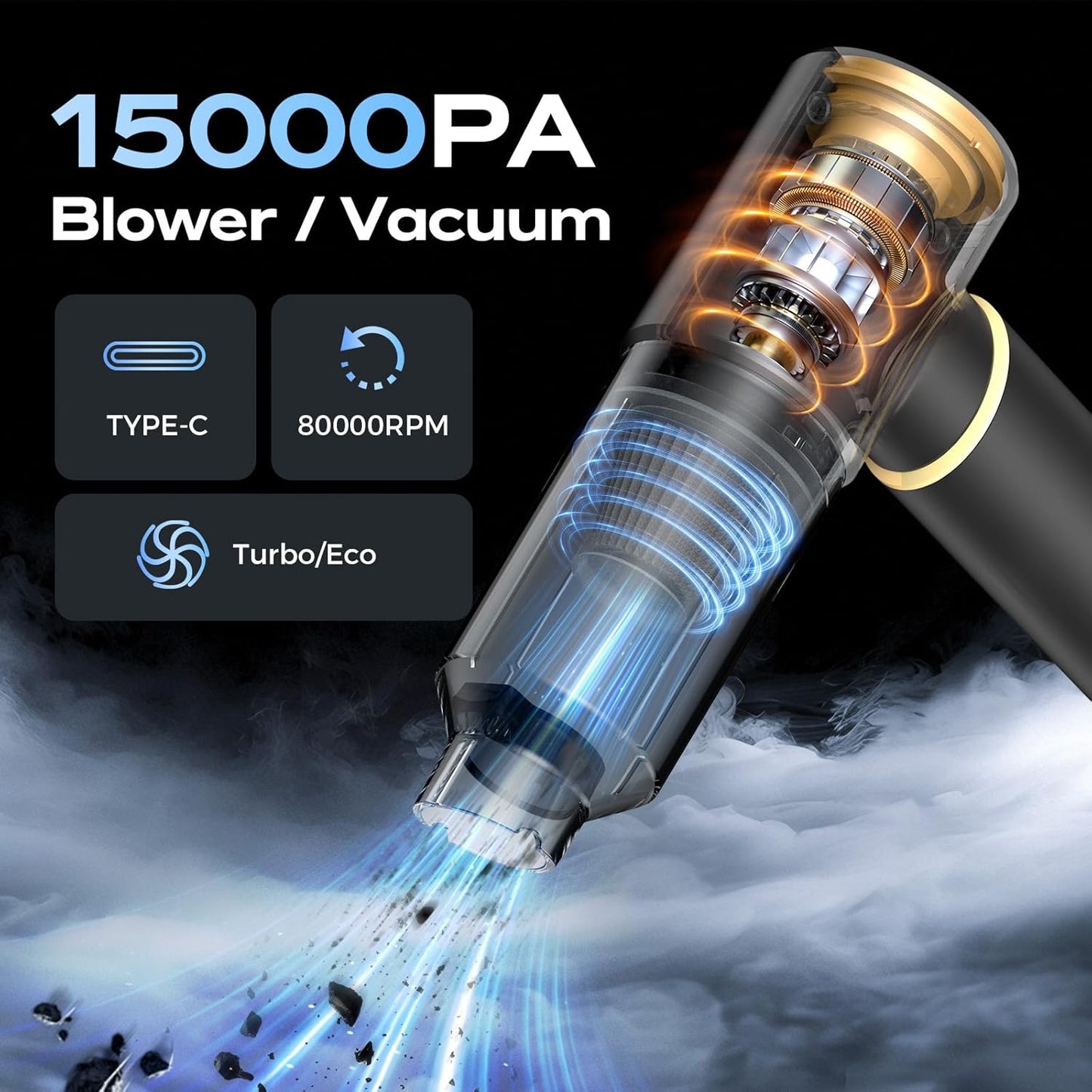 Car Vacuum Portable Cordless, Handheld Vacuum Cordless 15Kpa, Hand Vacuum Ultra-Quiet (75dB), 21min Runtime, Lightweight (1.25 lbs) for Car, Pet Hair, Home