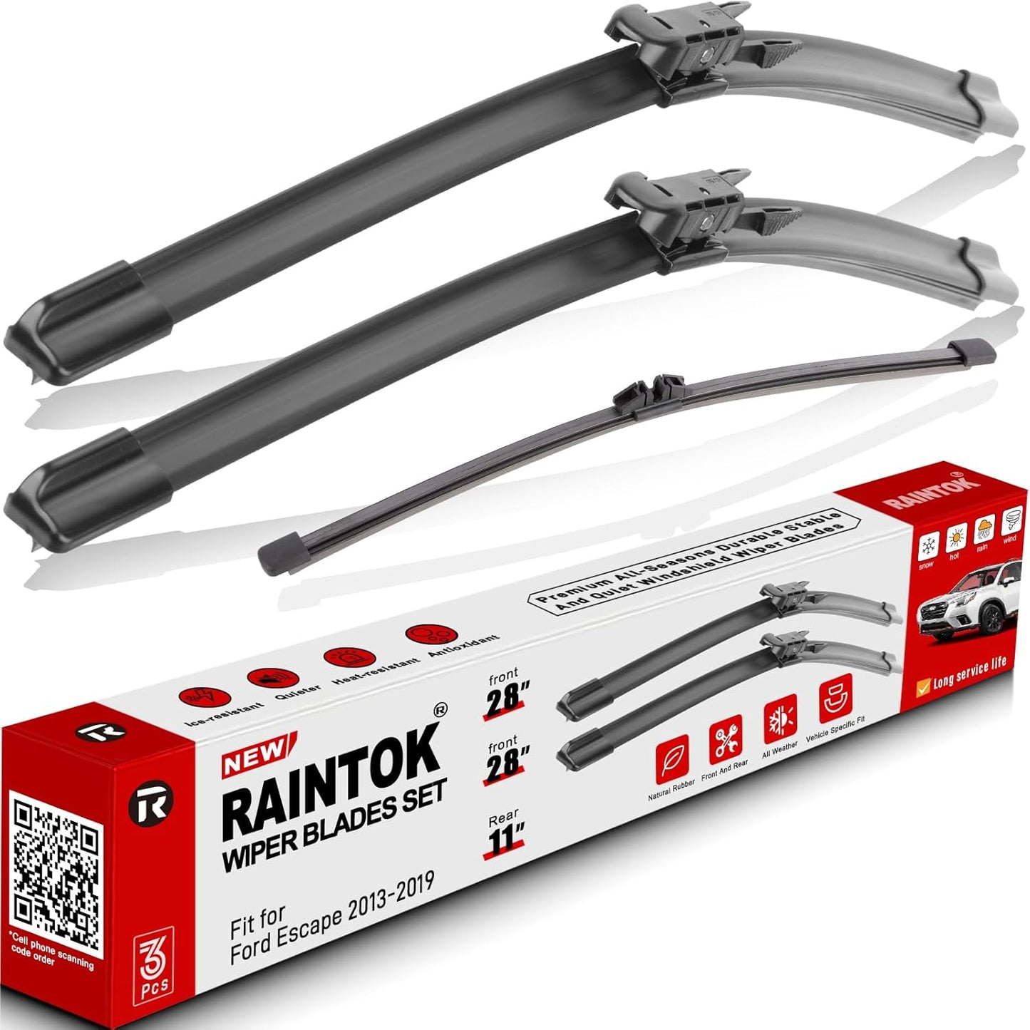 Windshield Wiper Blades Replacement for Ford Escape 2013 2014 2015 2016 2017 2018 2019 Original Factory Quality Front Rear Wipers Blade Set for My Car - 28" 28" 11" (Pack of 3)
