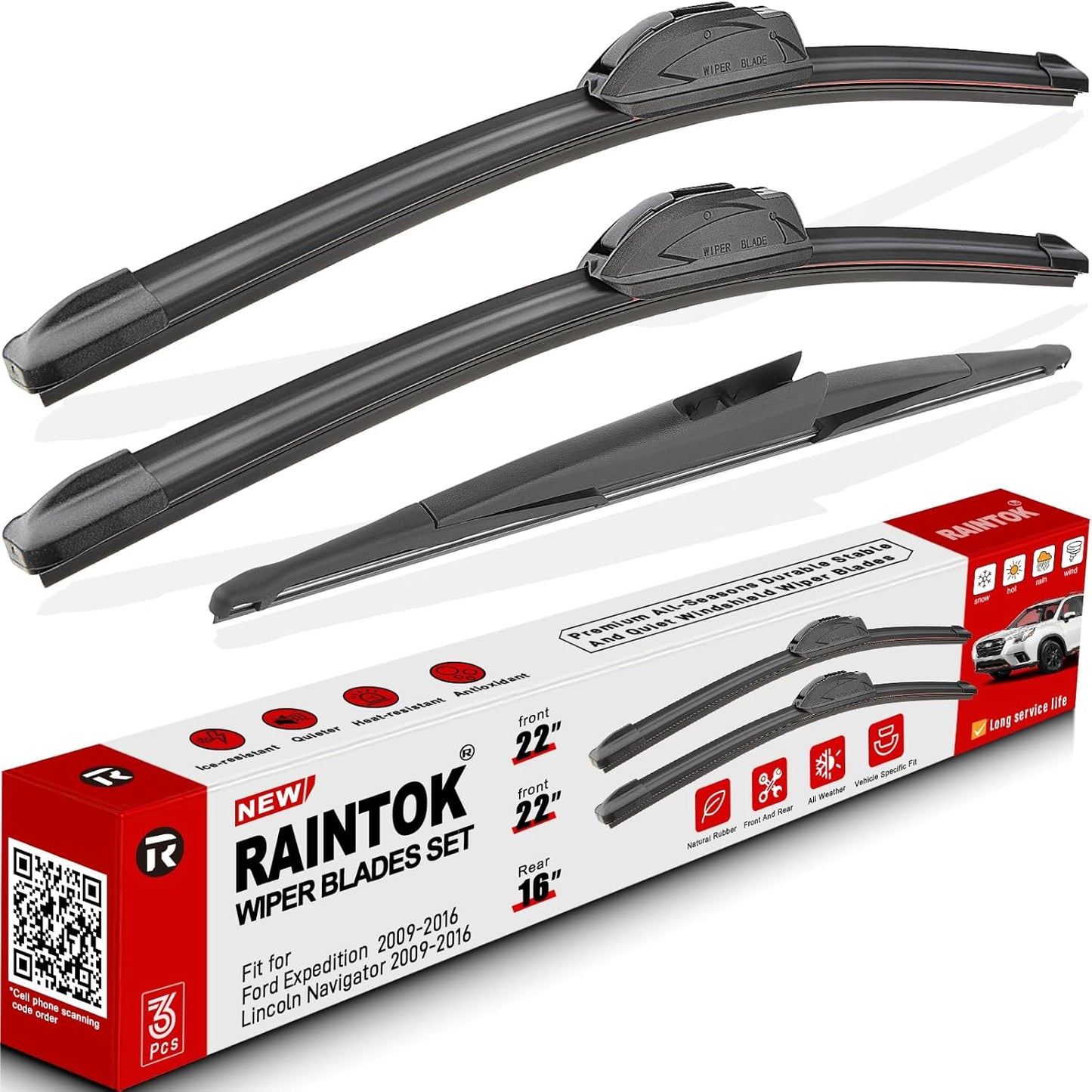 Windshield Wiper Blades Replacement for 2009-2016 Ford Expedition Lincoln Navigator Original Factory Quality Front Rear Wipers Blade Set for My Car - 22" 22" 16" (Pack of 3)