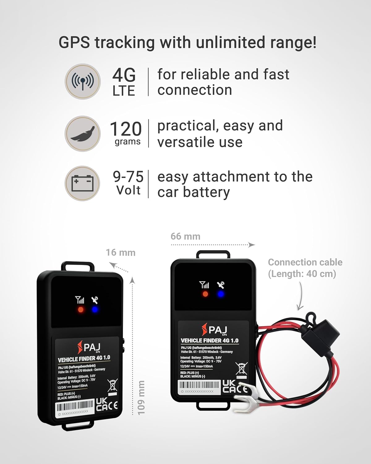 PAJ GPS Vehicle Finder 4G, 1.0 - Cellular Connected, Real Time Tracking GPS Tracker for Cars, Motorcycles, Trucks & More - Versatile & Secure Fleet Management