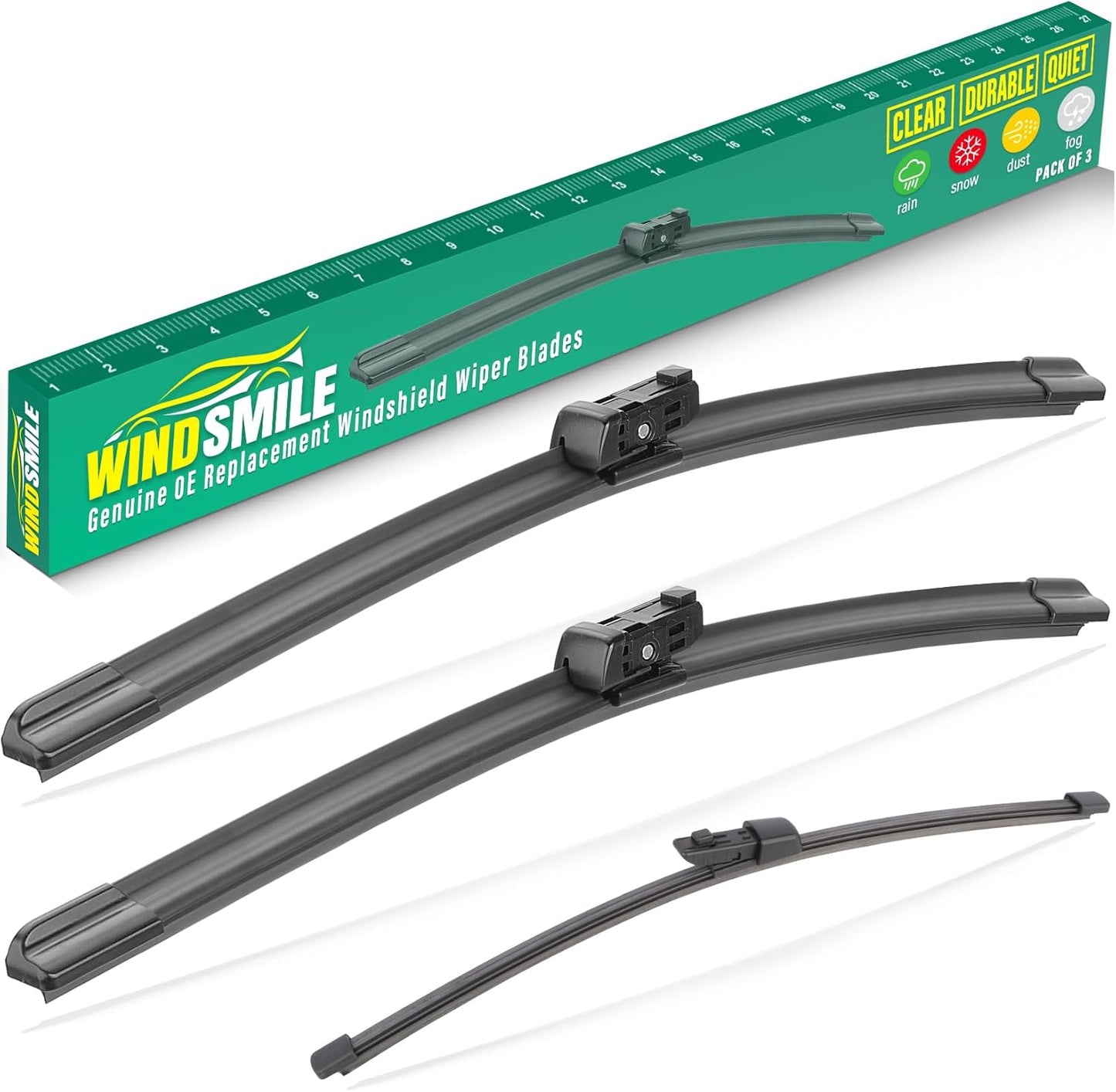 26" 18" 11" Windshield Wiper Blades Replacement for VW Volkswagen Golf GTI e-Golf MK7 MK7.5 2015 2016 2017 2018 2019 2020 2021 Premium All Weather Front Rear Wipers Set - OEM Quality (Pack of 3)