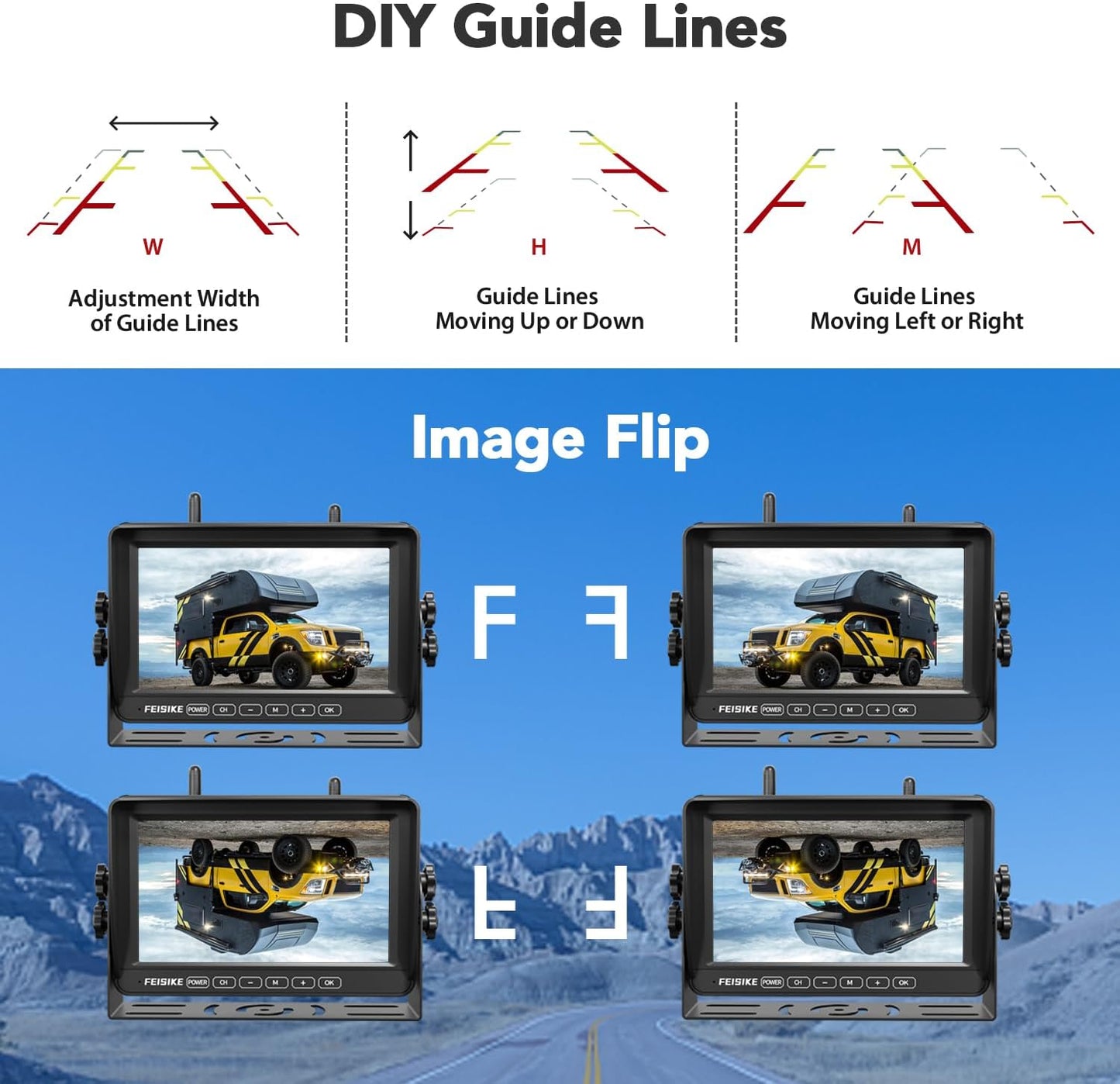 Dual RV Backup Camera Wireless with 7" 1080P Monitor, for Furrion Pre-Wired RVs, 4-Channel Split Screen System, Loop Recording, IR Night Vision, Wide Rear View Camera for Truck, Trailer, Camper