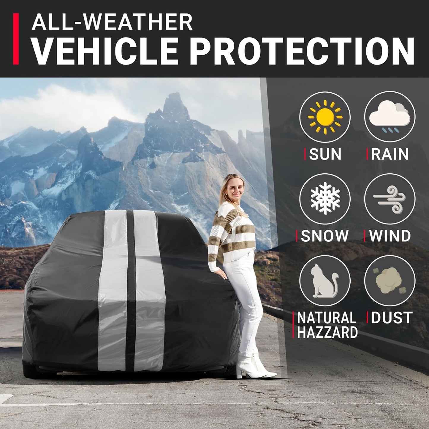 iCarCover Custom Car Cover for Pontiac Star Chief (1958-1966) Waterproof All-Weather Rain Snow UV Sun Protector Full Exterior Indoor Outdoor Car Cover (Stripe - Black/Gray)