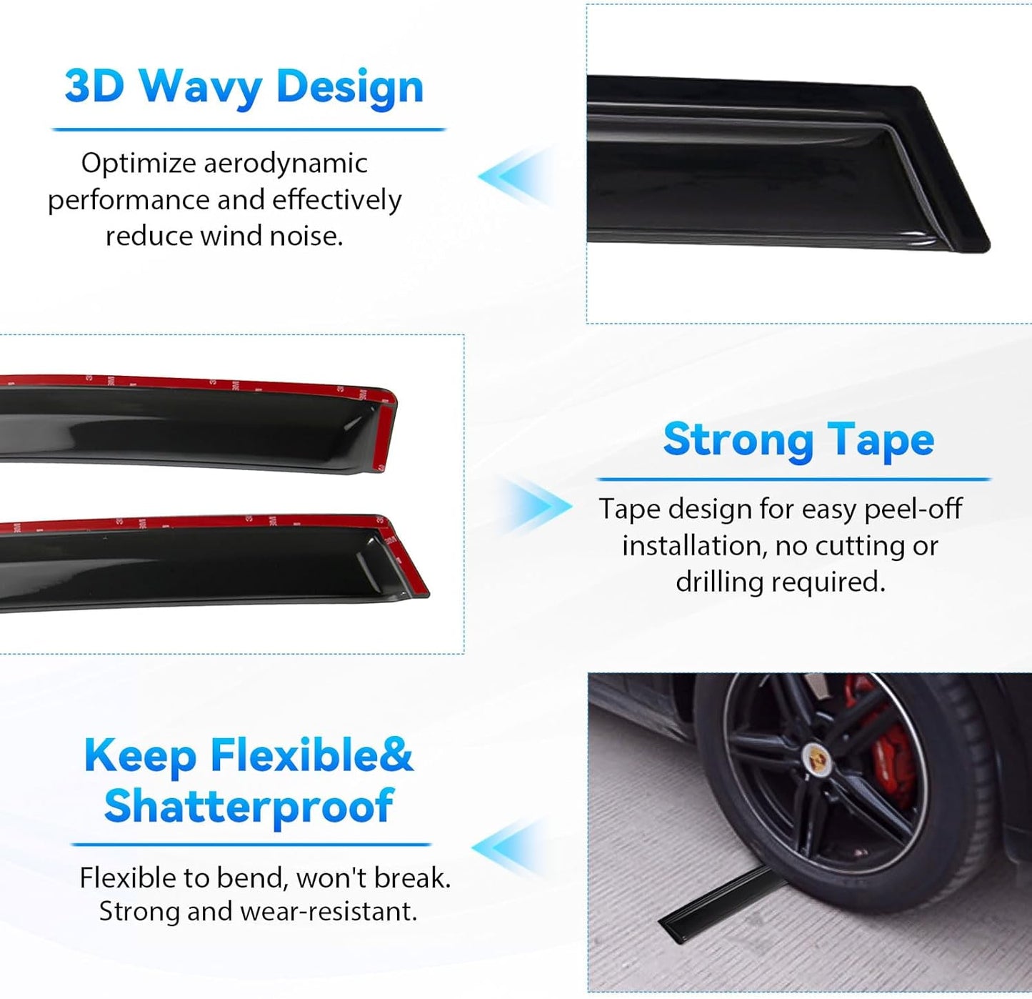 4pcs Front+Rear Smoke Tint Sun/Rain Guard Outside Mount Tape-On Vent Window Visors Compatible with 95-05 Cavalier/Sunfire 4-Door Sedan