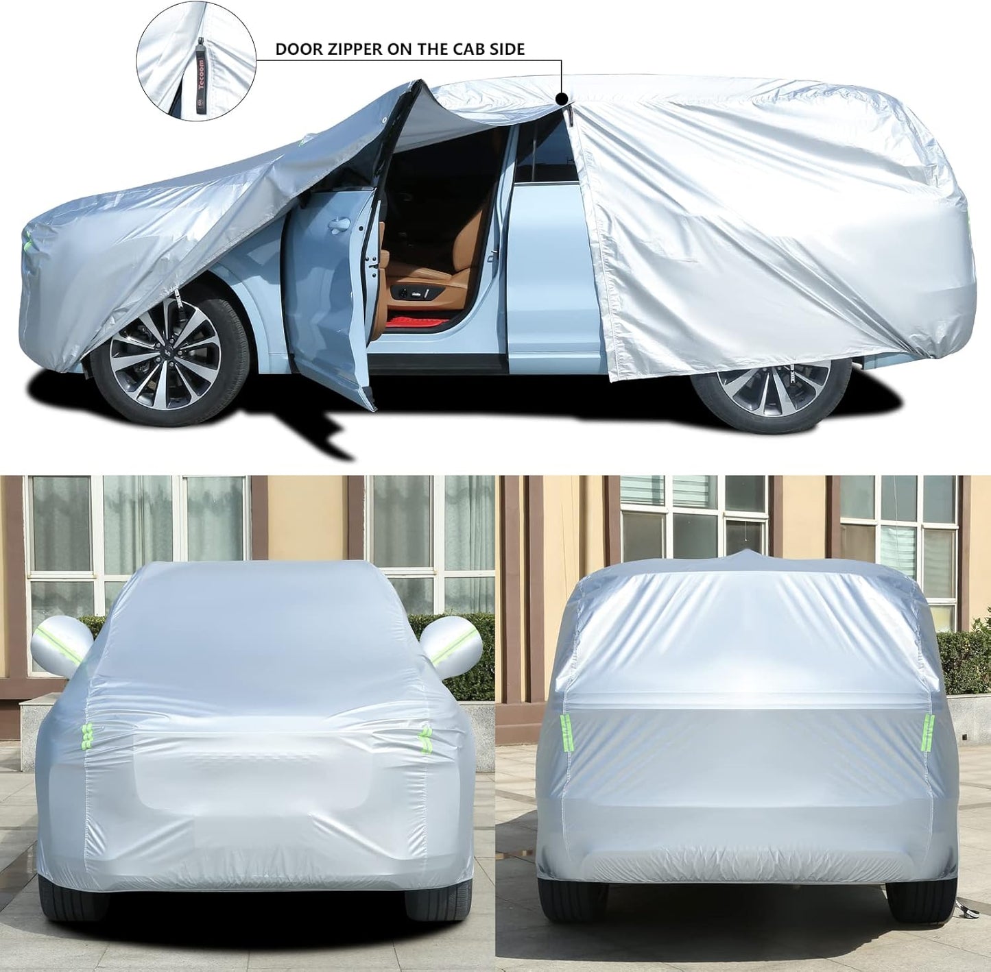 Tecoom Light Shell Breathable Material Classic Zipper Design Waterproof UV-Proof Windproof Car Cover for All Weather Outdoor Fit 170-190 inches SUV Fit for Tesla Model Y Toyota RAV4 Nissan Rogue etc
