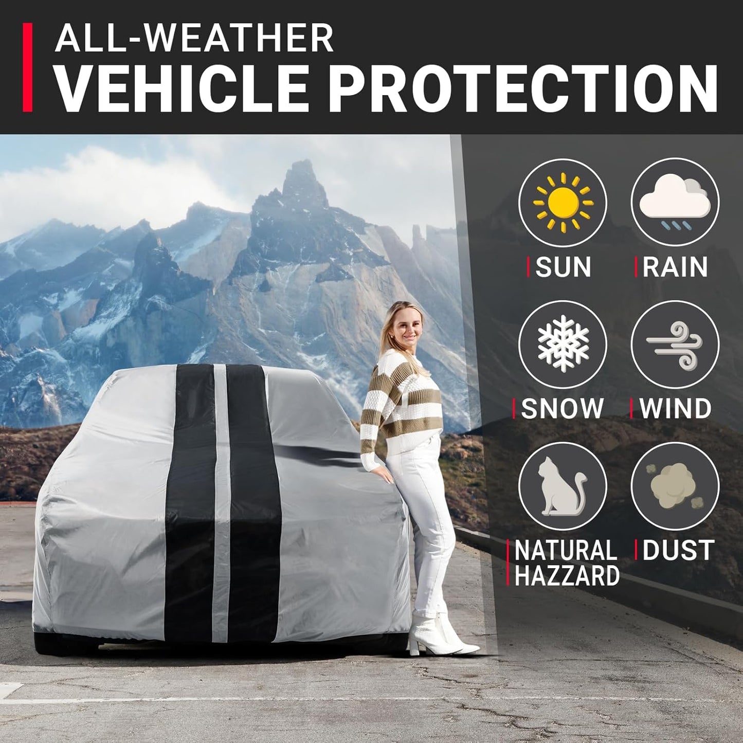 iCarCover Custom Car Cover for Buick Park Avenue (1991-1996) Waterproof All-Weather Rain Snow UV Sun Protector Full Exterior Indoor Outdoor Car Cover (Stripe - Gray/Black)