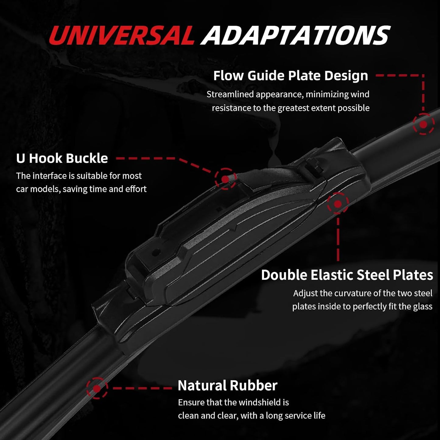 OTUAYAUTO Premium Windshield Wiper Blades - Replacement for Chevrolet Traverse 2018-2023 - Precision Fit, All-Weather Performance, Front and Rear Wiper Blades, Hook - 24"+20"+10" (Pack of 3)