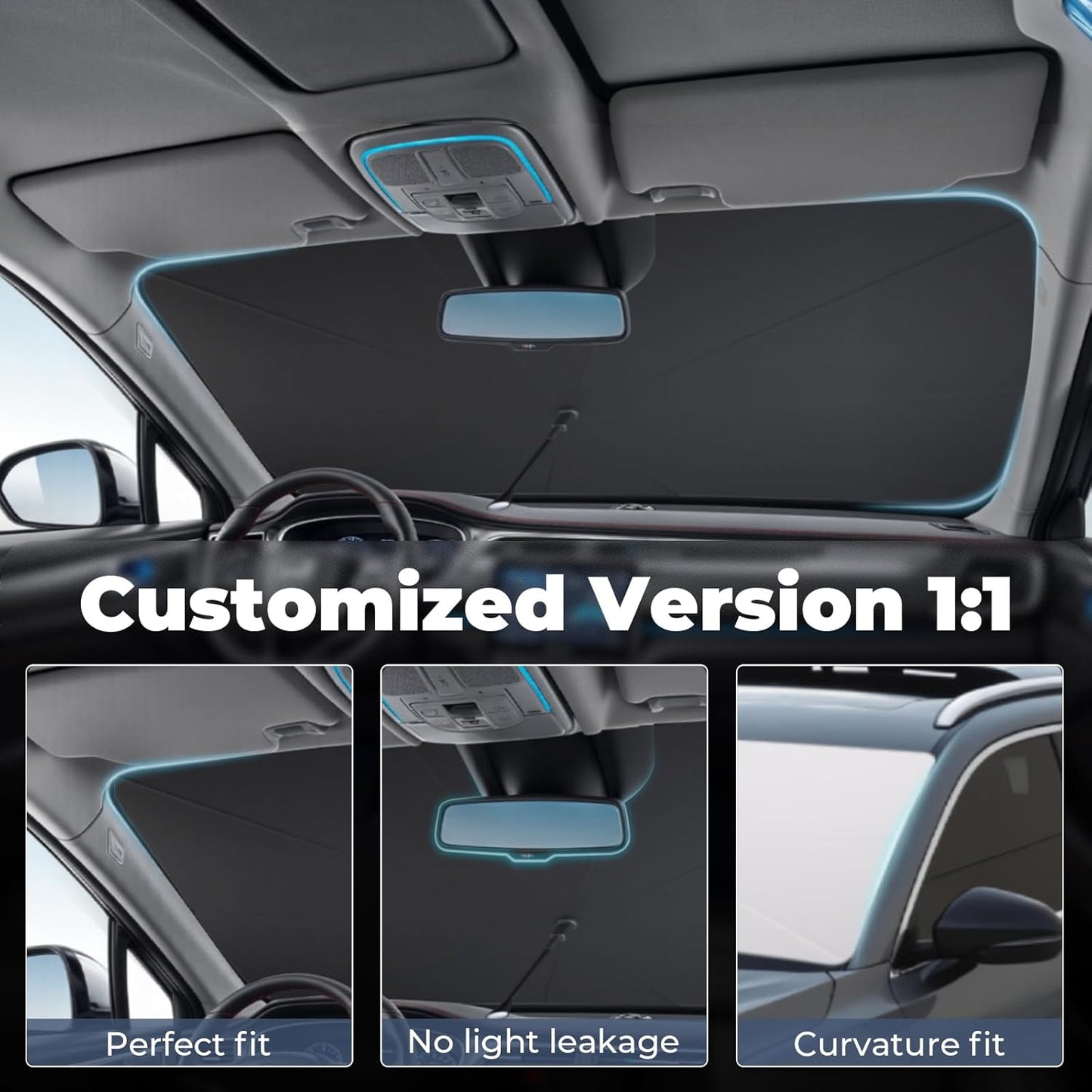 Windshield Sun Shade Umbrella: for Hyundai-Tucson-2022-2024 2025 - Front Custom Car Window Shades - Double Thickened Foldable Tucson Sunshades Block UV Keep Cool
