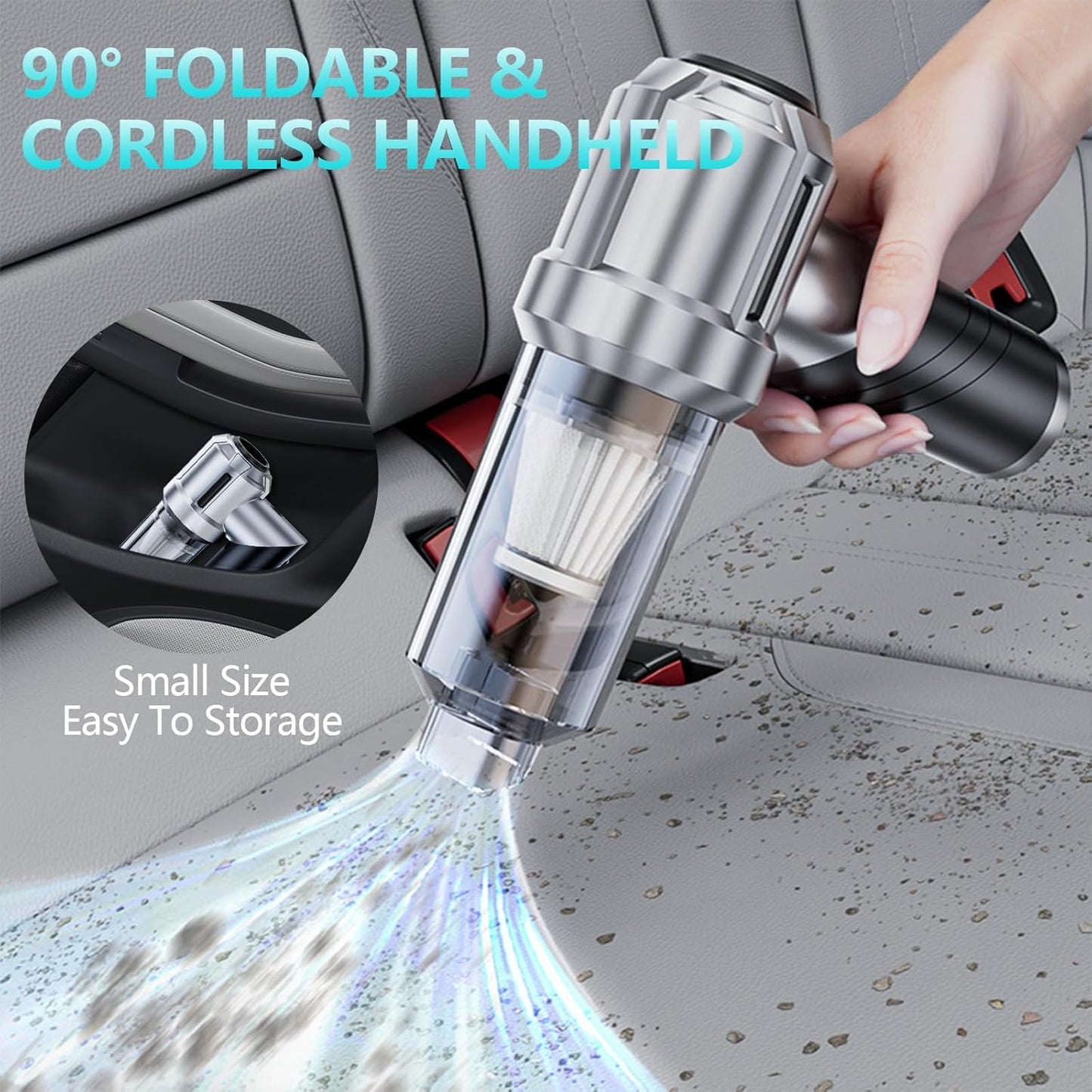 Portable Cordless Foldable 20000PA High Power Mini Vacuum Cleaner, 4-in-1 Compressed Duster & Air Blower & Pump, Hand Held Vacuum, Brushless Motor, for Car, Home, Office, Pet, Camping