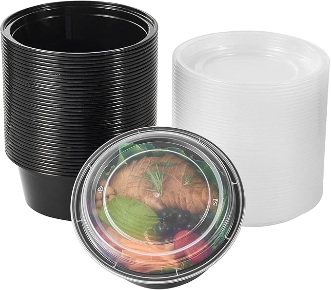 38 oz 50 ct Round Meal Prep Containers with Lids Plastic Food Storage Lunch Plan To Go Box Disposable Take Out Bowls BPA Free Durable Stackable Microwave Freezer Safe (Formerly FULING)