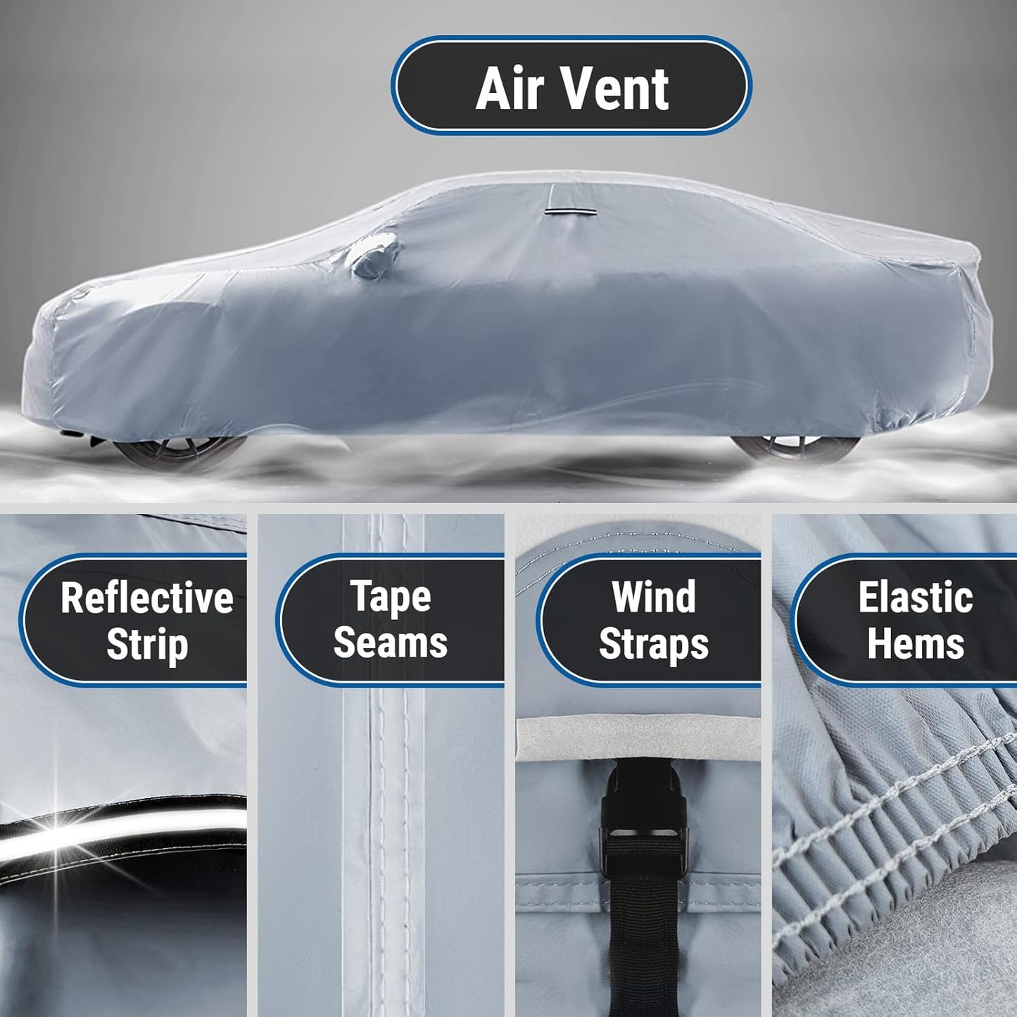 iCarCover Custom Car Cover for Chevy Cavalier (1988-2005) Waterproof All Weather Rain Snow UV Sun Protector Full Exterior Indoor Outdoor Car Cover (Stripe - Gray/Black)