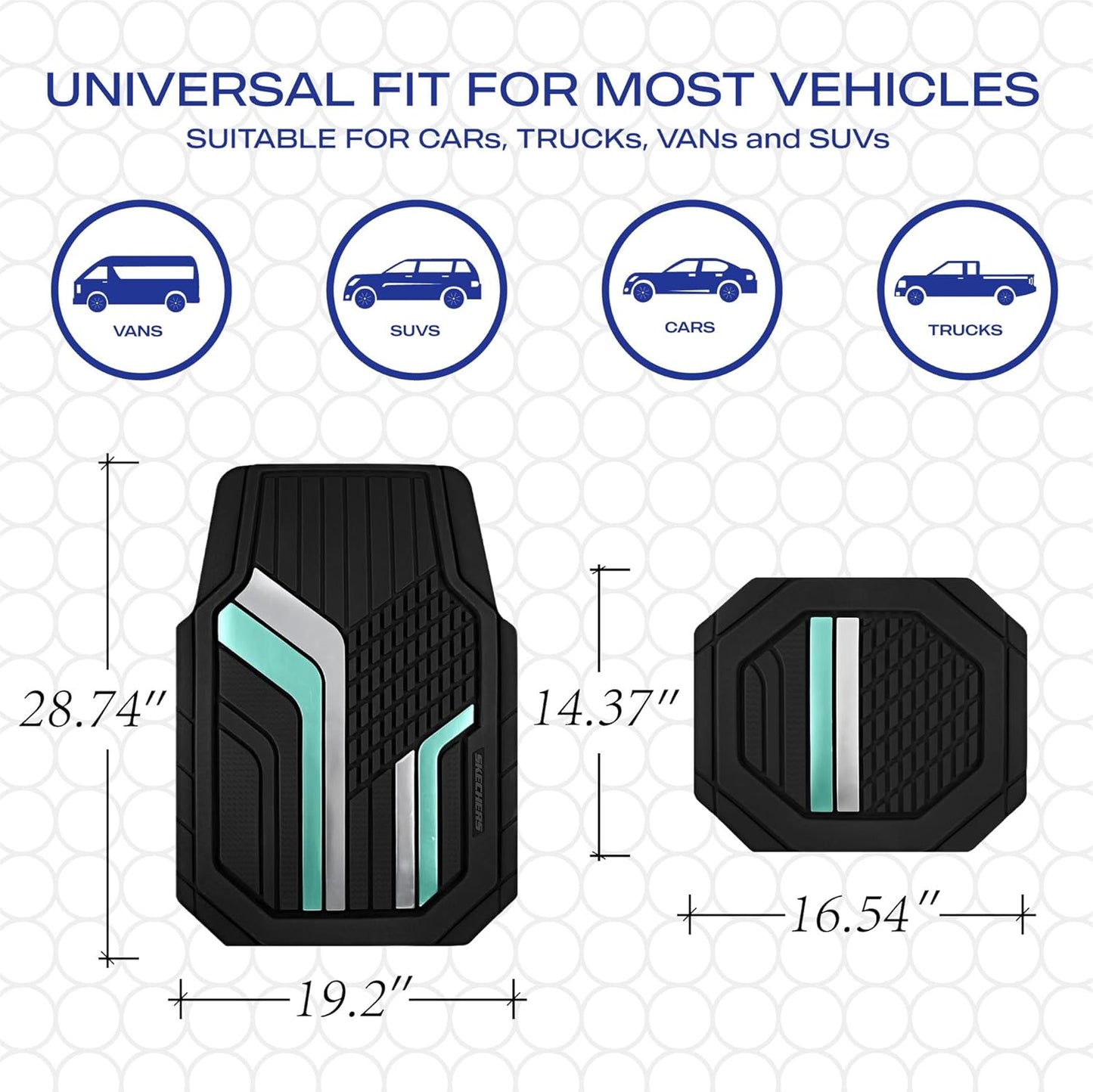 Skechers Heavy Duty Rubber Car Floor Mats,Wo Tone Design Floor Mats,All -Weather Car Mats,Waterproof Trim-to Fit Universal Floor Liner Car Accessories,Automotive Floor Mats for Cars Trucks Suvs,Green