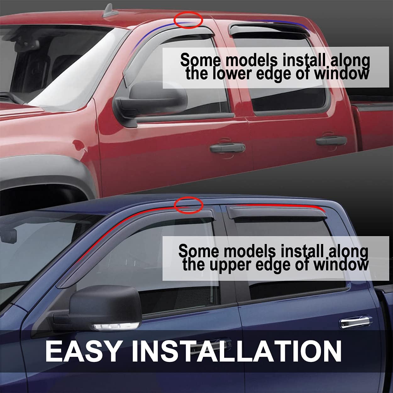 MA38 Side Window Visor Wind Vent Deflector fit for 2016-2021 Mazda CX9,4pcs Dark Smoke Nice Looking Outside Mount Style Tape On Sun Rain Guards Set