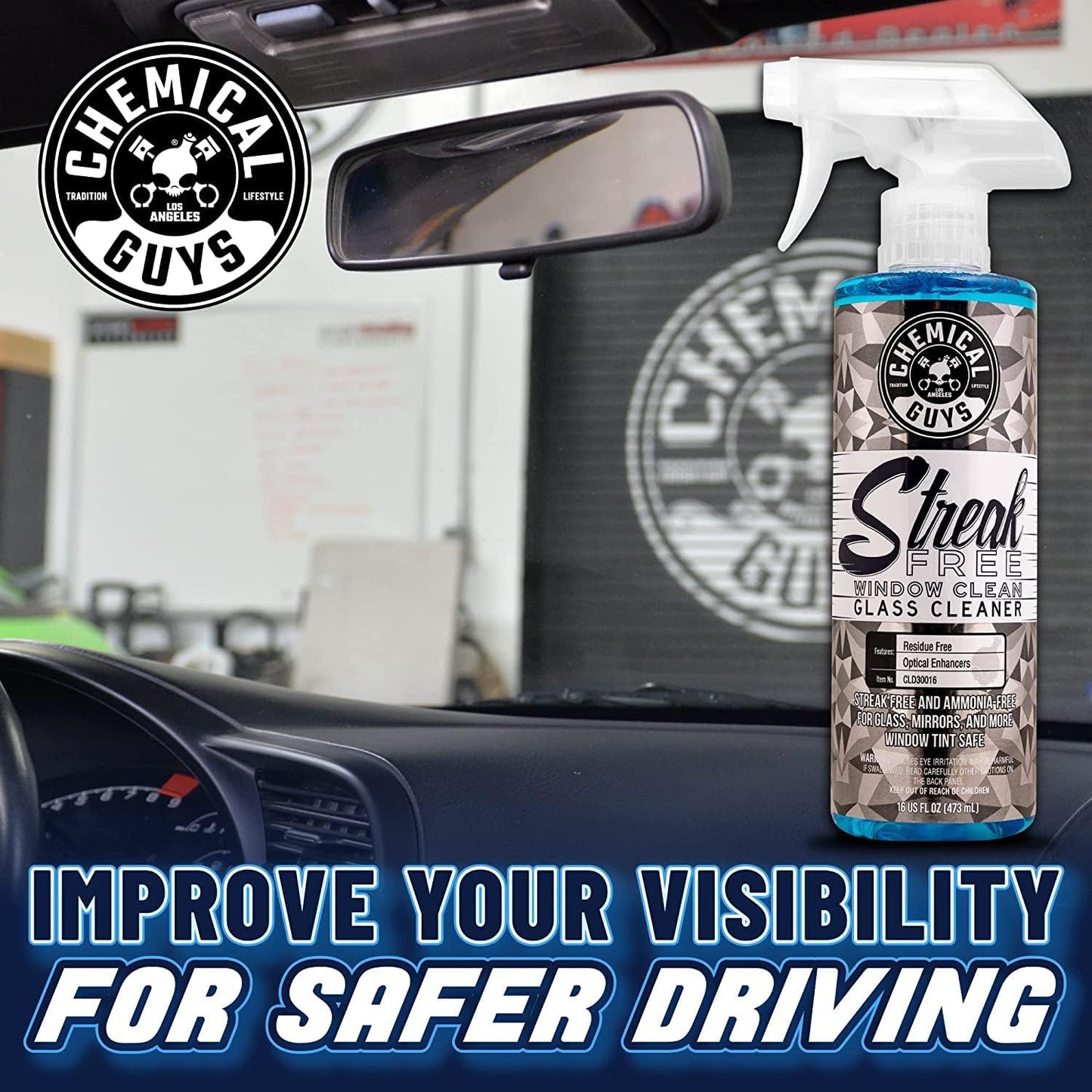 Chemical Guys CLD3001602 Streak Free Glass & Window Cleaner (Works on Mirrors, Navigation Screens & More; Car, Truck, SUV and Home Use), Ammonia Free & Safe on Tinted Windows, (2 Pack) 16 fl oz