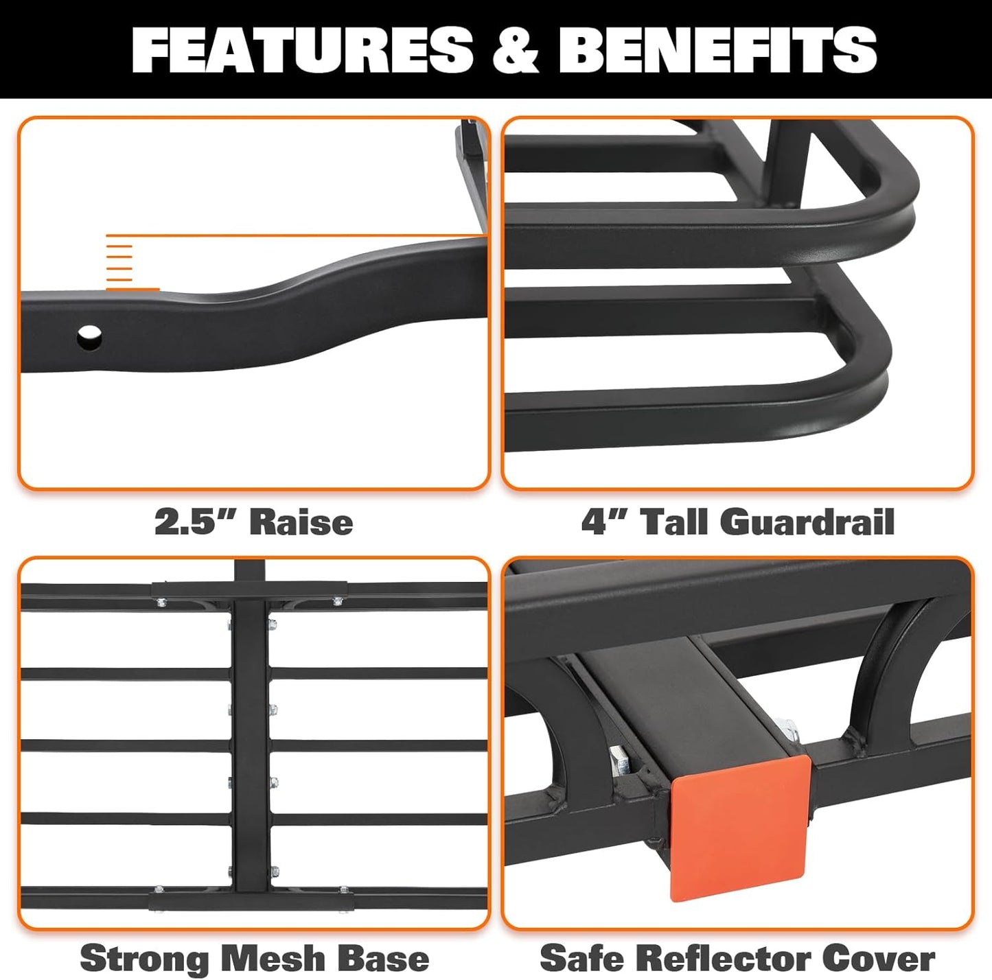 WEIZE Hitch Cargo Carrier for SUV, Truck - 53x19 Inches, 500LB Capacity, with Waterproof Bag, Net, Strap, Tightener, Powder Coated for Durability, Easy Installation, for Camping and Travel